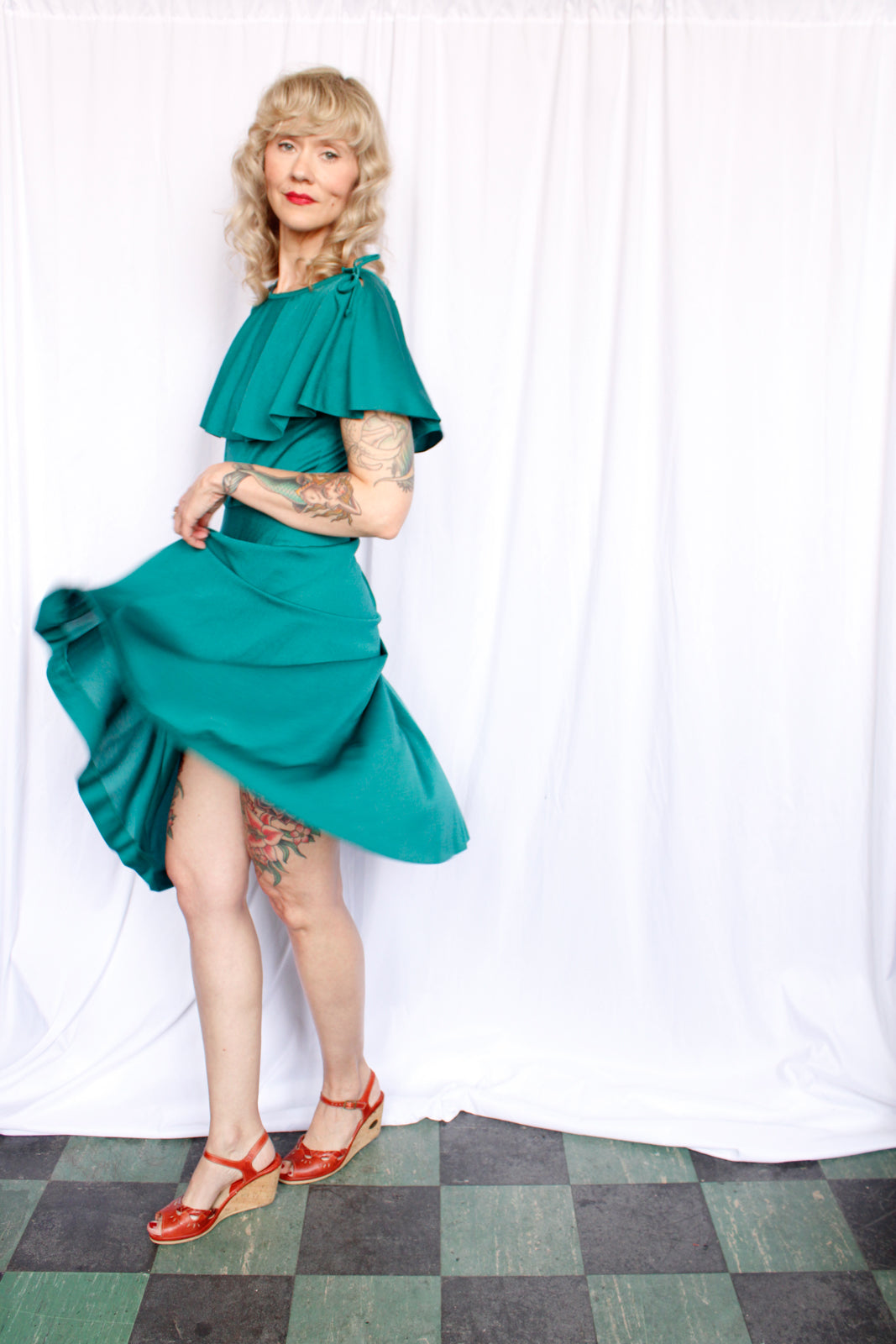 1970s Teal Green Disco Dress - S/M