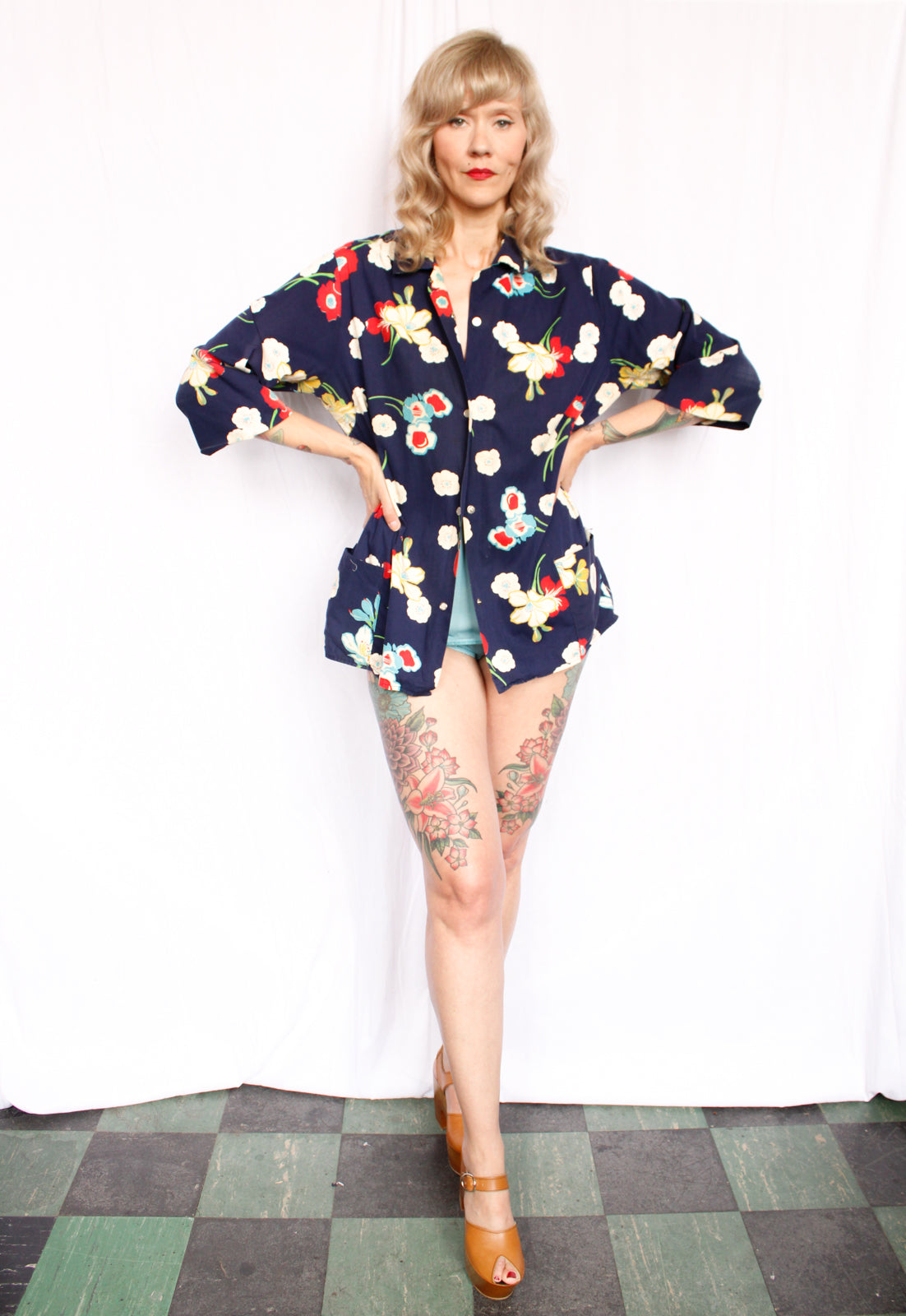 1950s Poppy Cotton Smock Top - Large