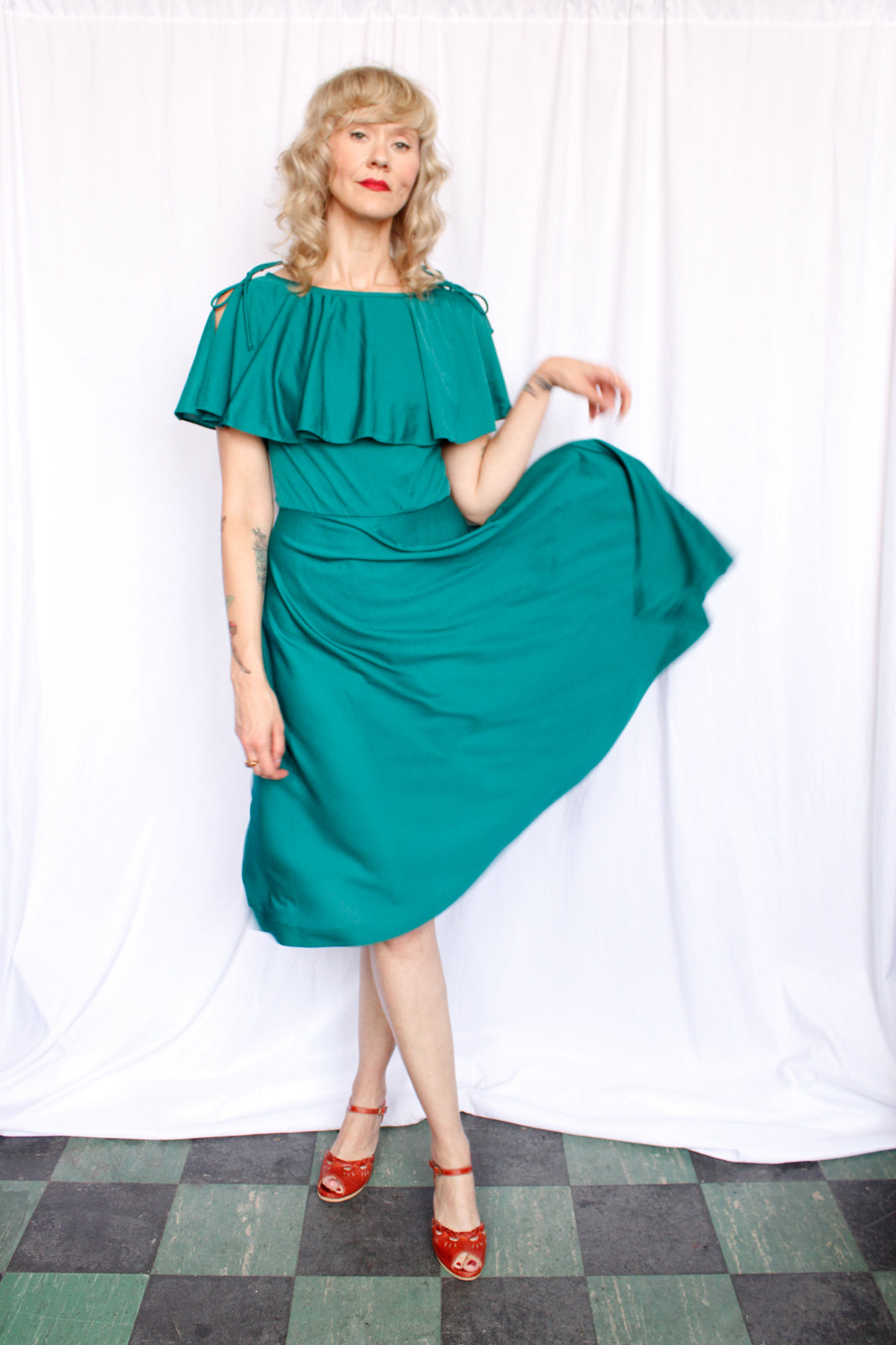 1970s Teal Green Disco Dress - S/M