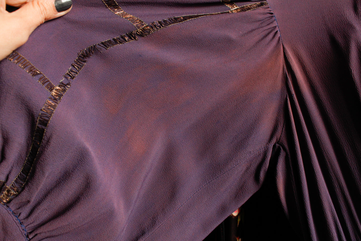 1930s Purple Bias Cut Rayon Mermaid Dress - Medium
