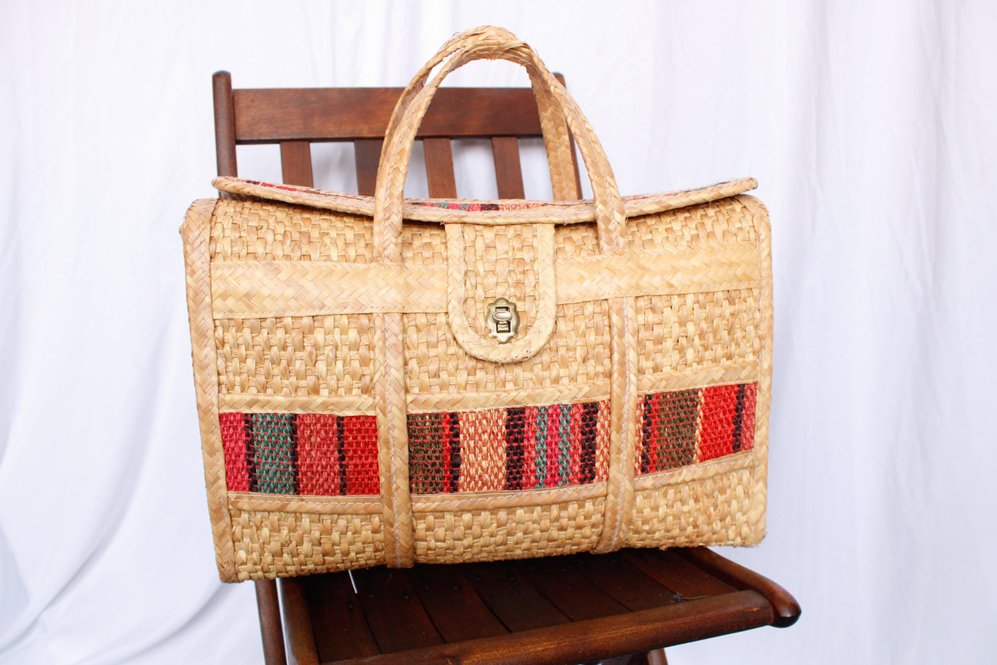1970s Large Woven Straw Summer Beach Bag