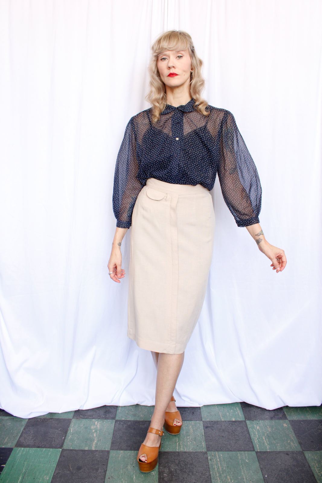 1940s Beige Linen Pencil Skirt - Small