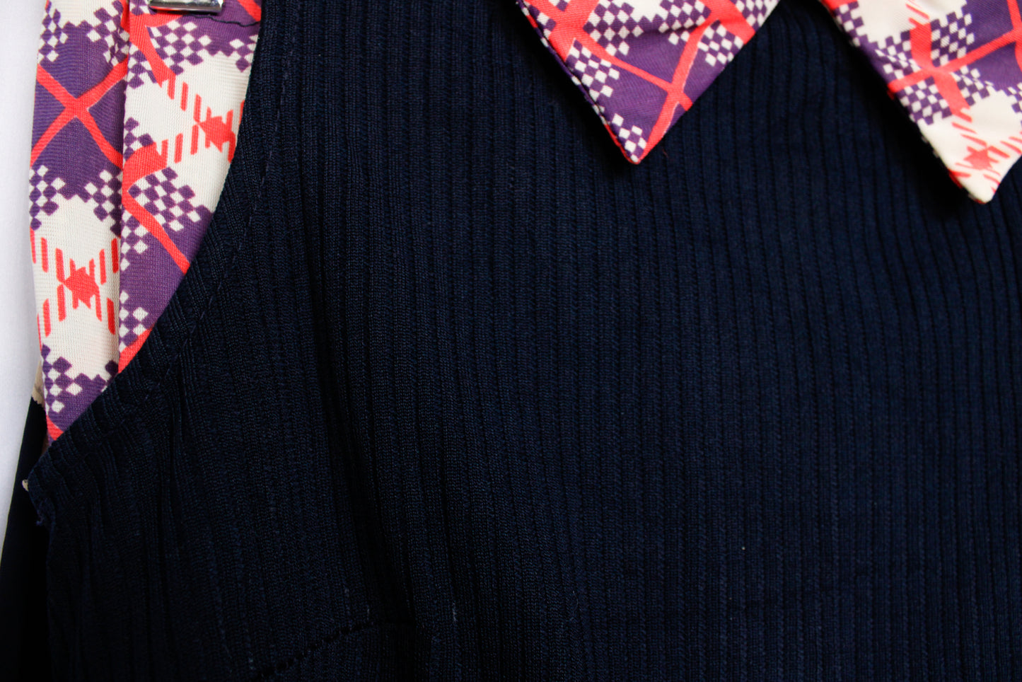 1970s 2pc Blue & Coral Plaid Blouse + Skirt Set - Medium