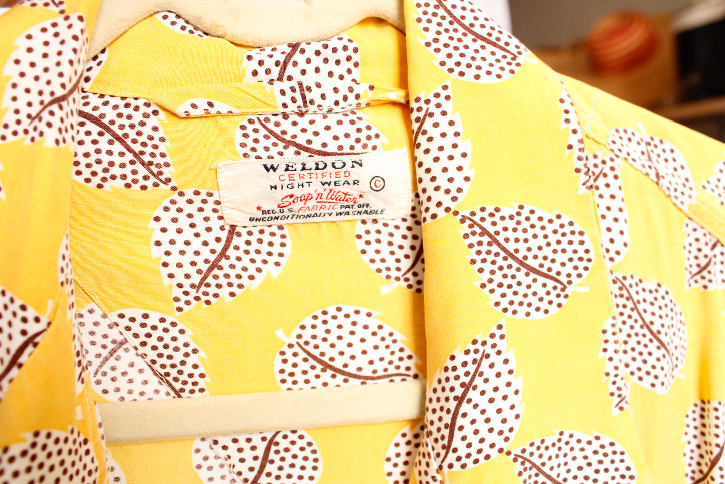 1940s Rayon Welden Leaf Print Shirt & Pant Pajamas - XXL