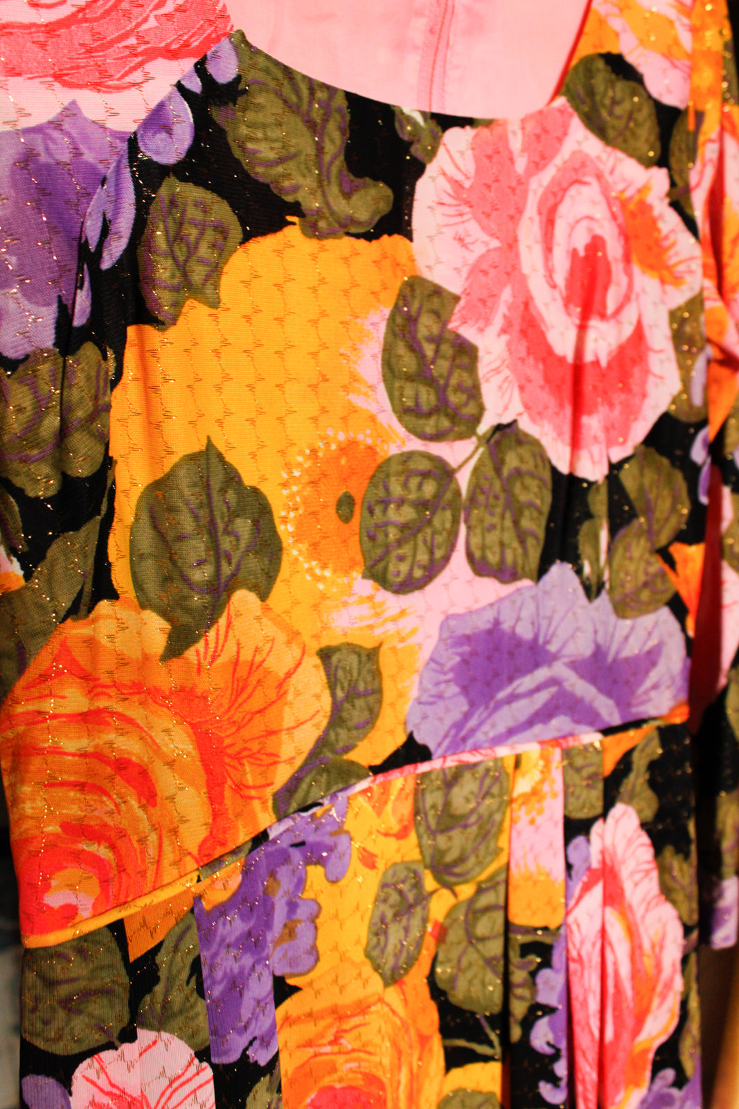 1960s Bold Floral Metallic Midi Dress - S/Med