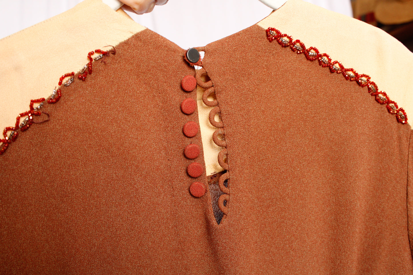 1940s Beaded Bow Crepe Dress - Small