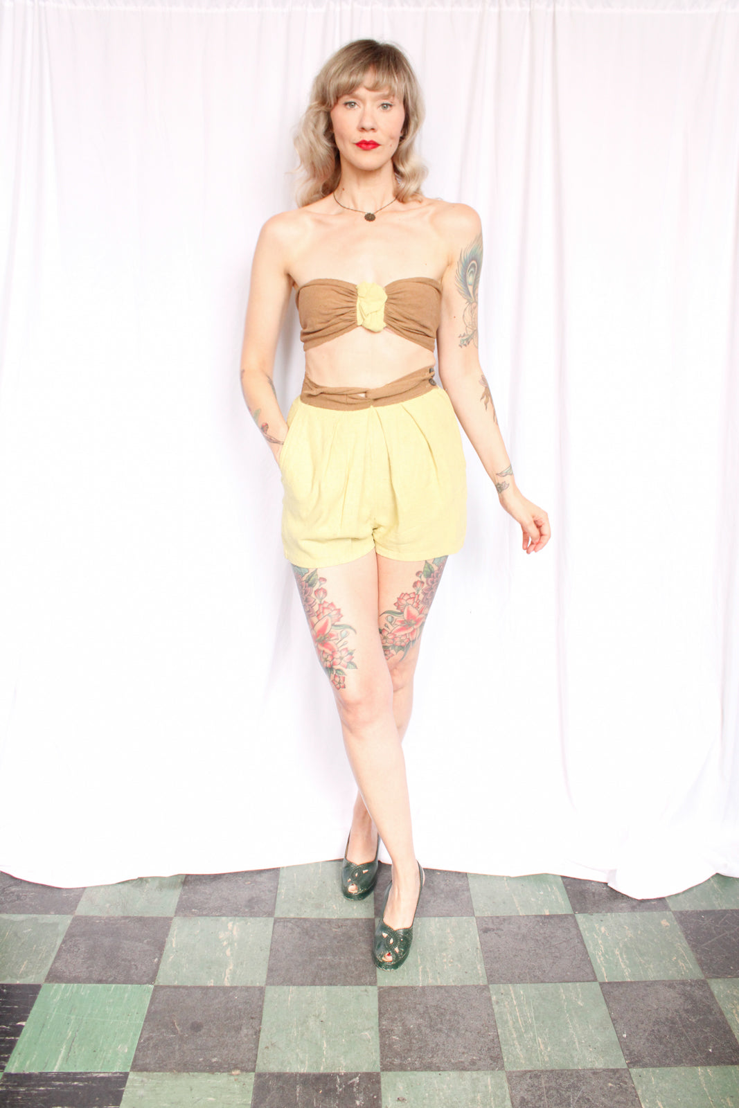 1940s RARE Western Fashions by Southern California Cotton 2pc Bandeau & Shorts - Xs/S