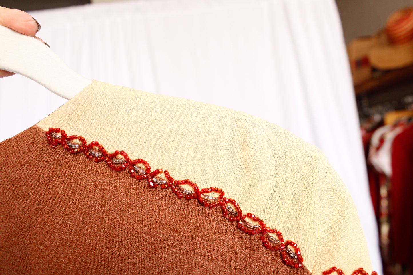 1940s Beaded Bow Crepe Dress - Small