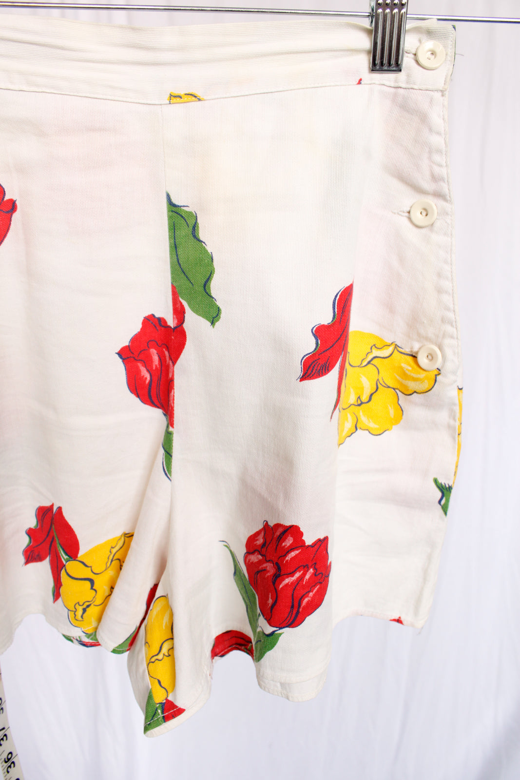 1940s Rose Print Cotton Shorts - XXS
