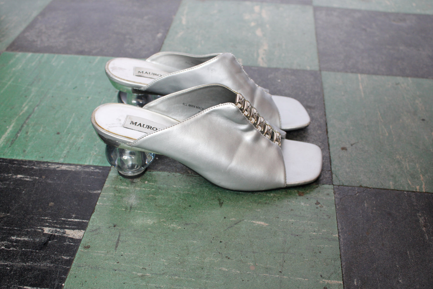 2000s Y2K Silver and Lucite Slide Sandals - 7M