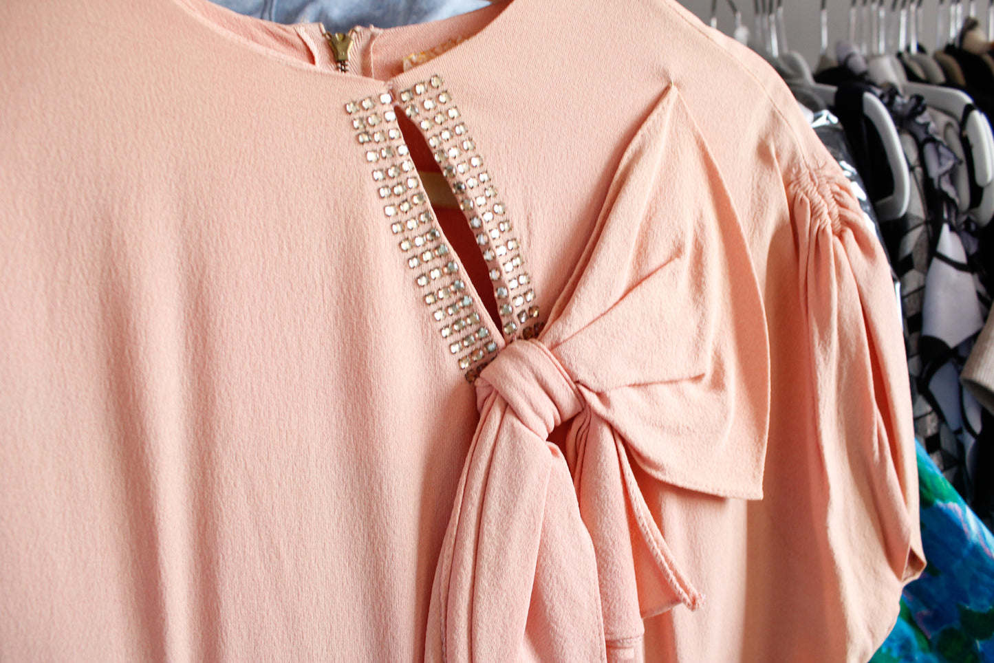 1940s Apex Pink Rhinestone Dress - M/L