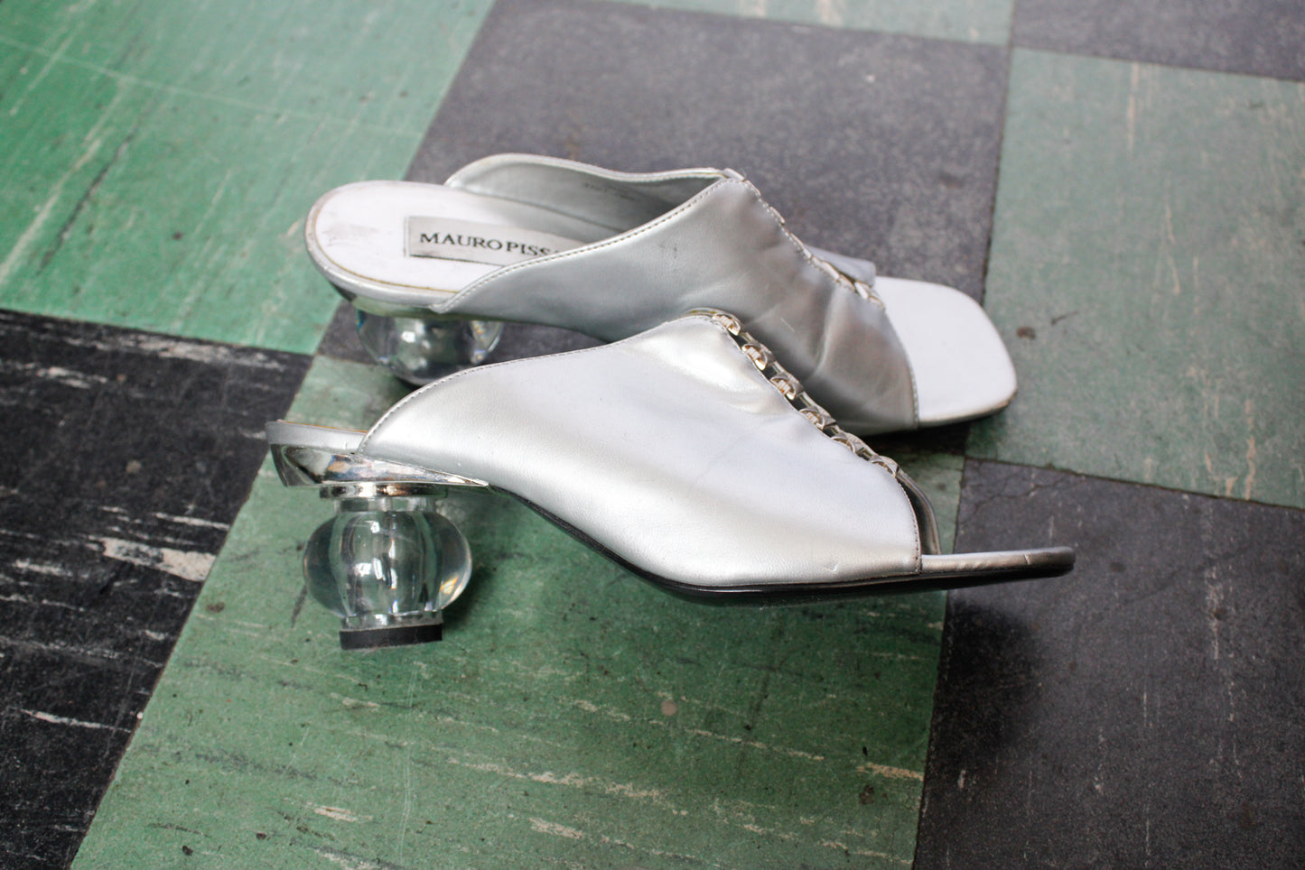 2000s Y2K Silver and Lucite Slide Sandals - 7M