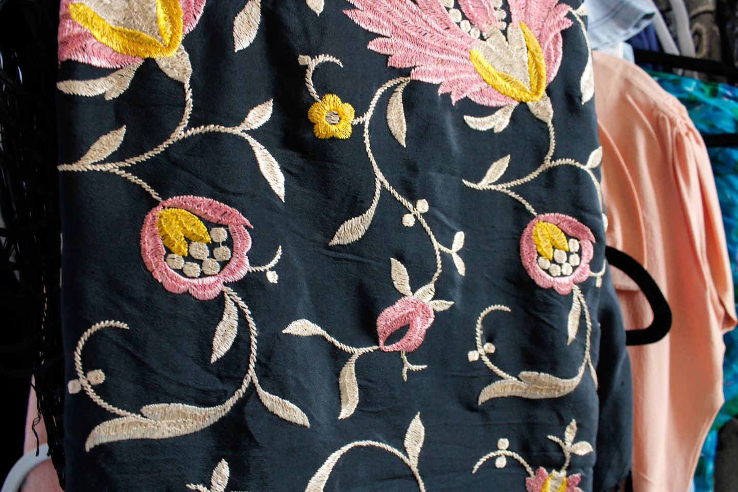 1920s Silk Embroidered Fringed Piano Shawl