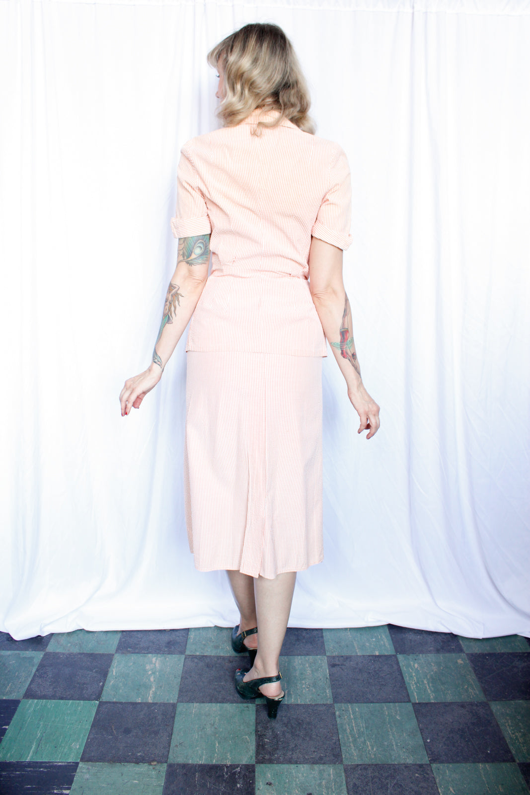 1940s Seersucker Blouse and Skirt Set - Xsmall