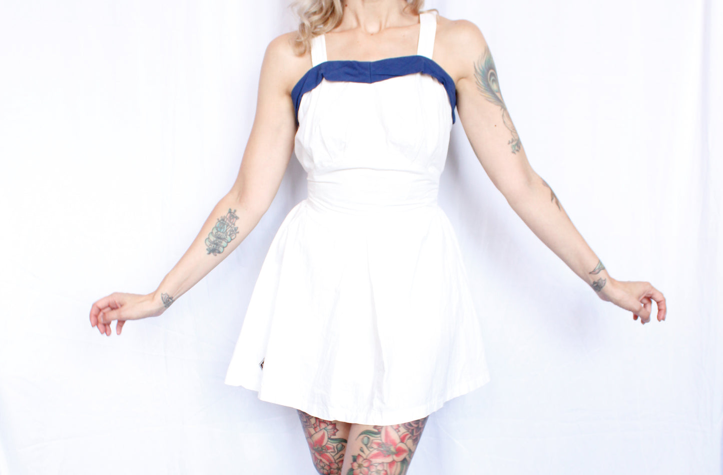 1953 Athletic White Cotton Playsuit - Large