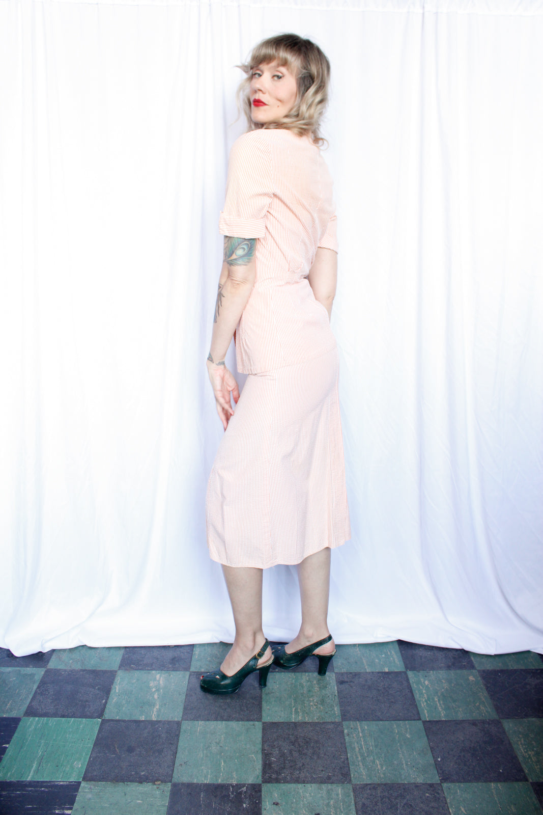 1940s Seersucker Blouse and Skirt Set - Xsmall