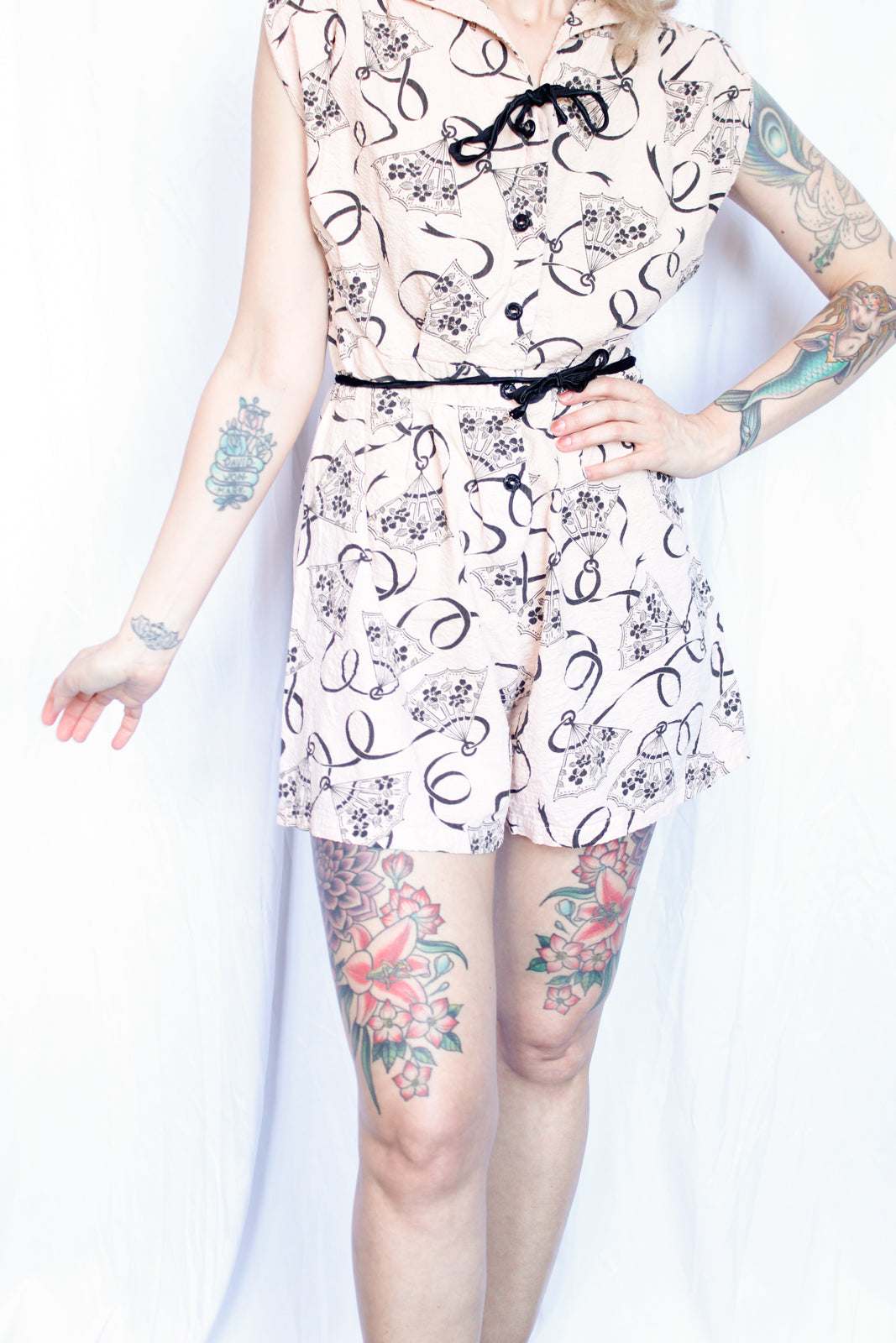 1940s Pale Pink Seersucker Cotton Playsuit - Medium