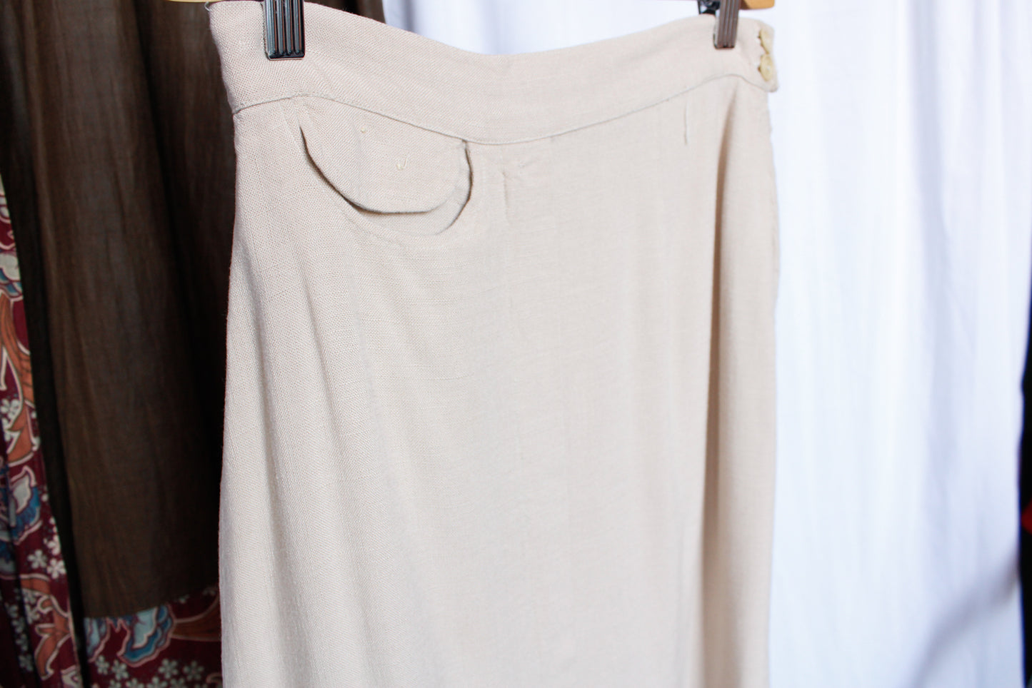 1940s Beige Linen Pencil Skirt - Small