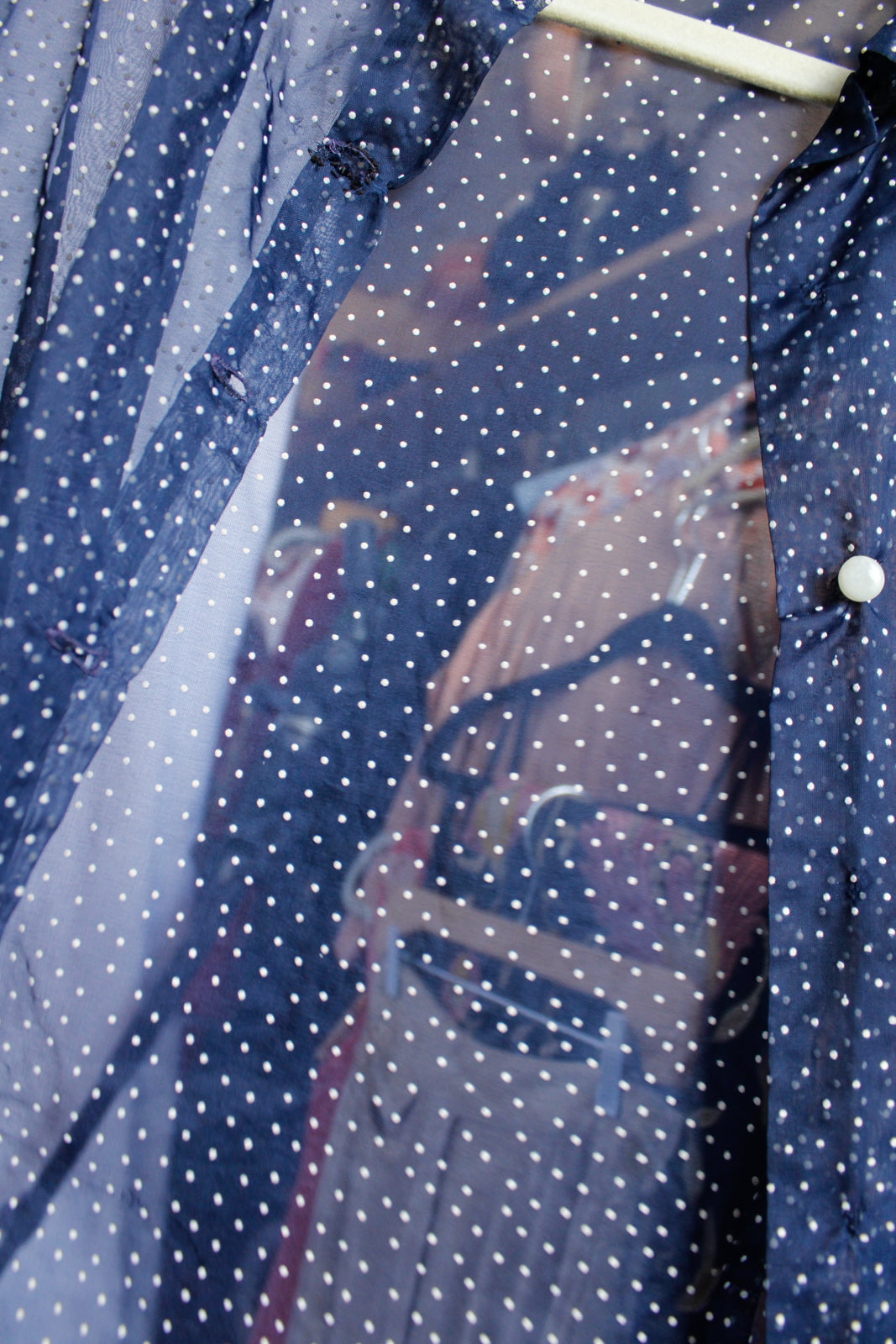 1950s Swiss Dot Sheer Navy Blouse - M/L