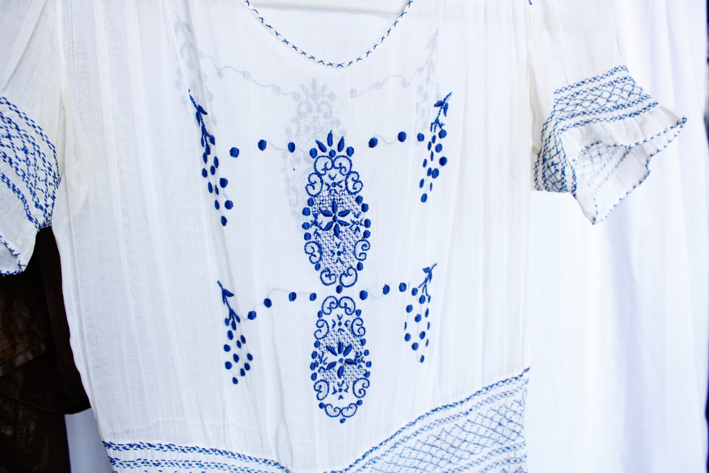 1930s Hungarian Blue Embroidered Cotton Voile Dress - Xs/S