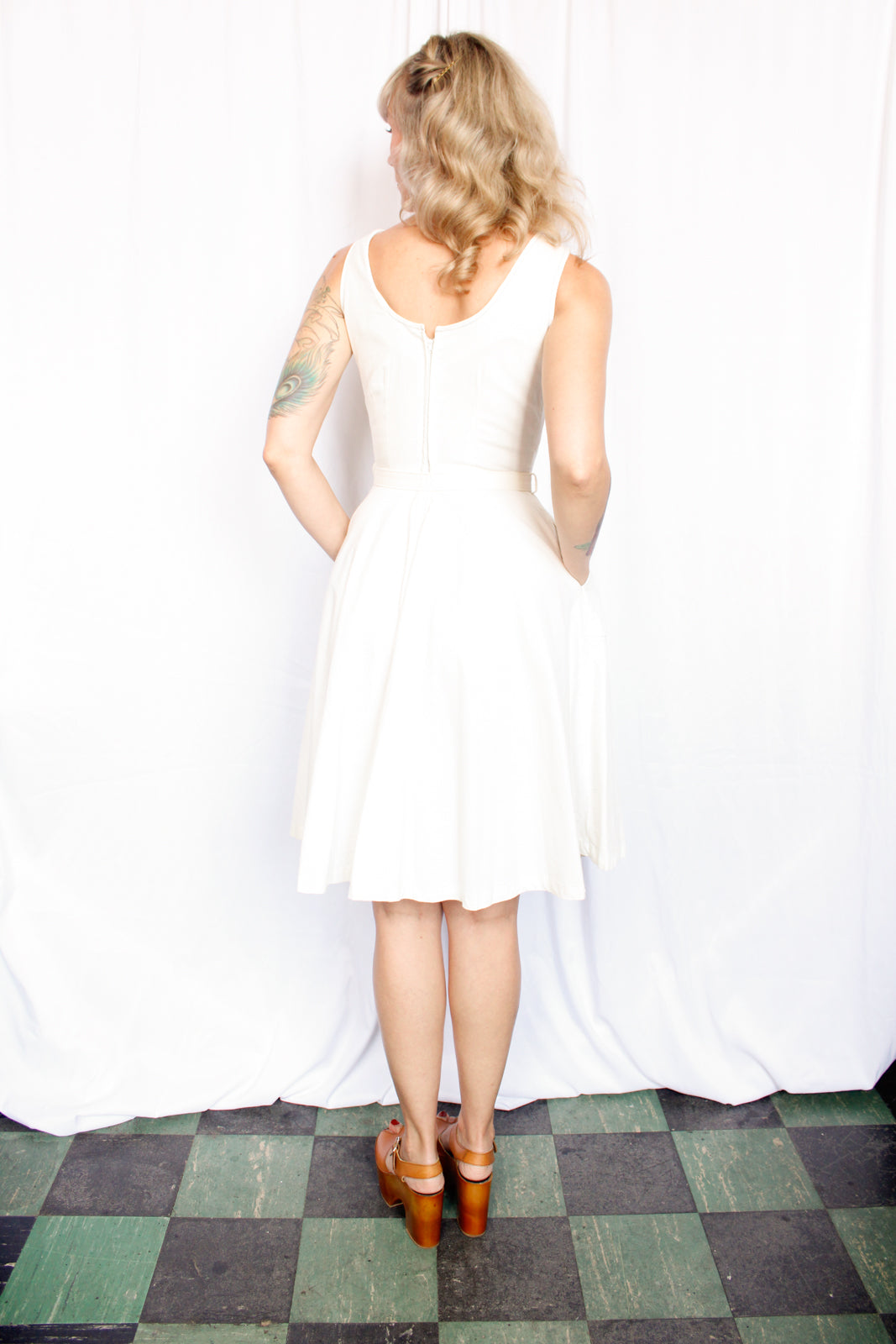 1960s Cotton White Twill Dress - Xsmall