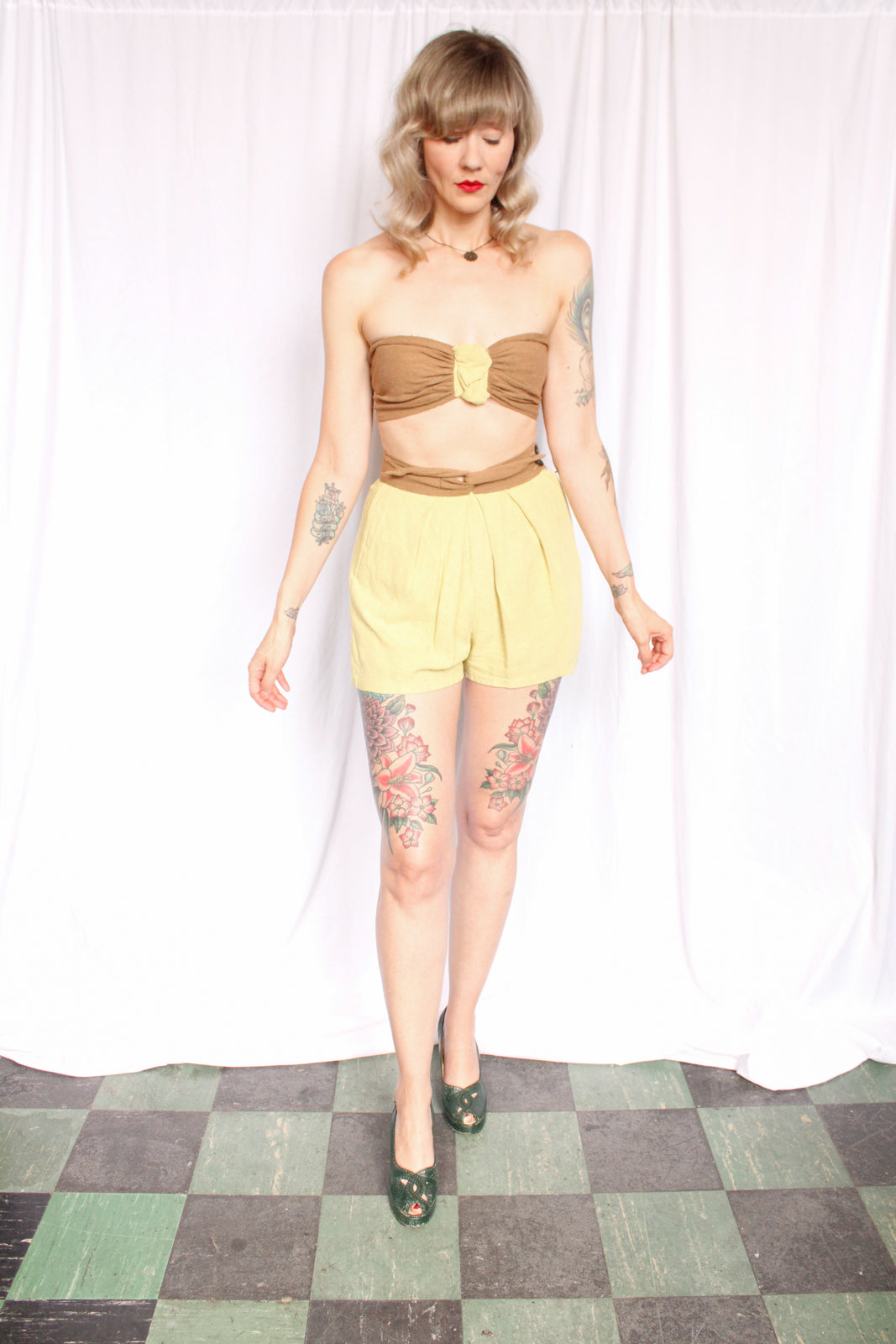 1940s RARE Western Fashions by Southern California Cotton 2pc Bandeau & Shorts - Xs/S
