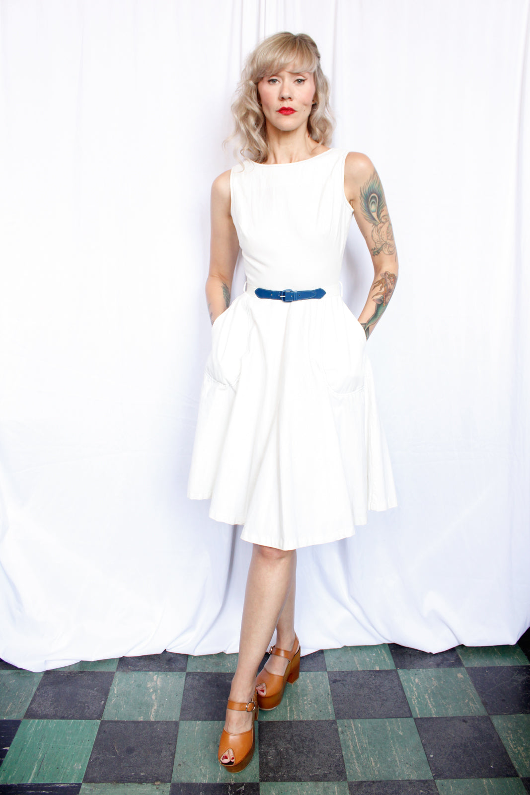 1960s Cotton White Twill Dress - Xsmall
