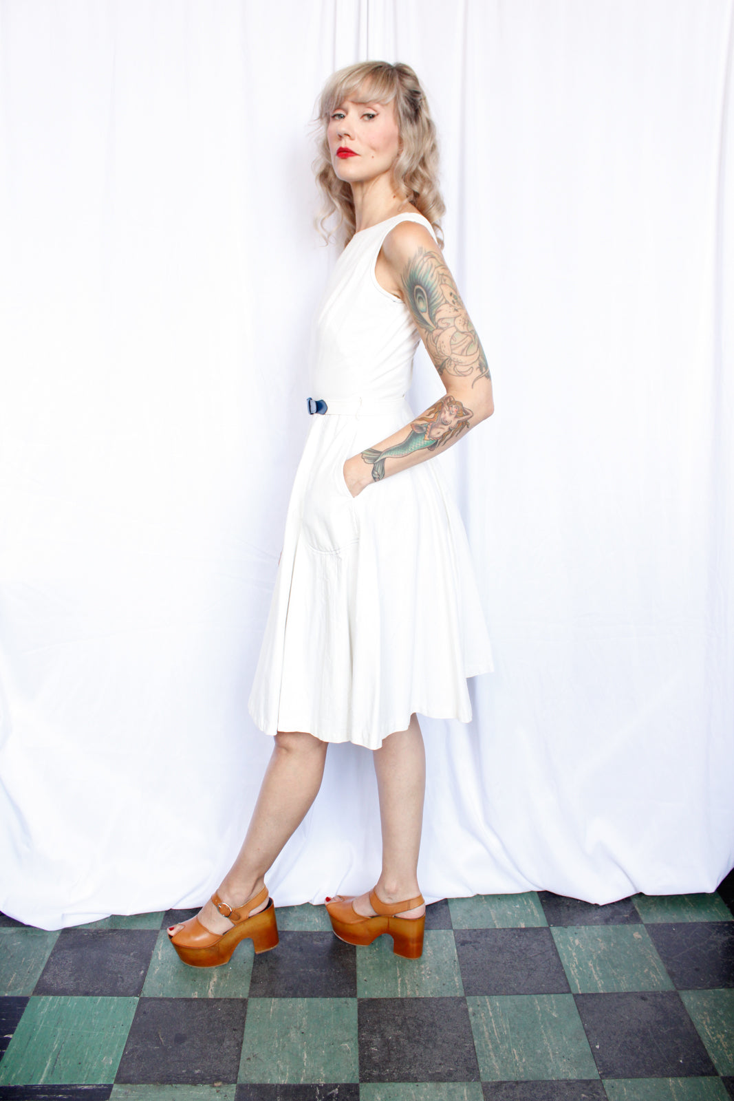 1960s Cotton White Twill Dress - Xsmall