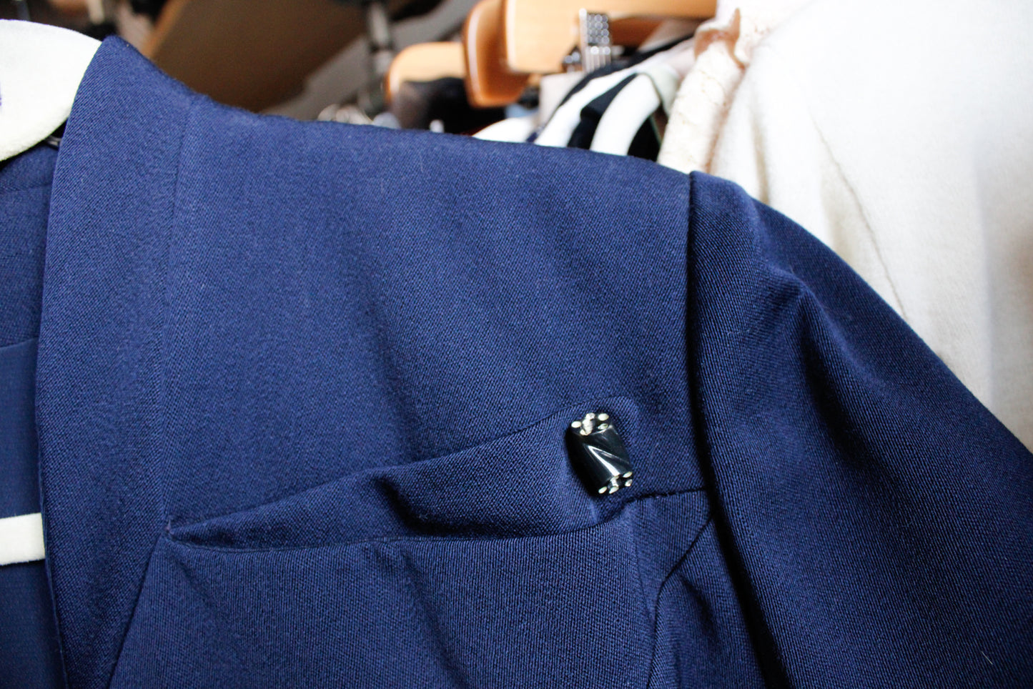 1940s Deco Wool Navy Blazer & Skirt 2pc Suit - Medium