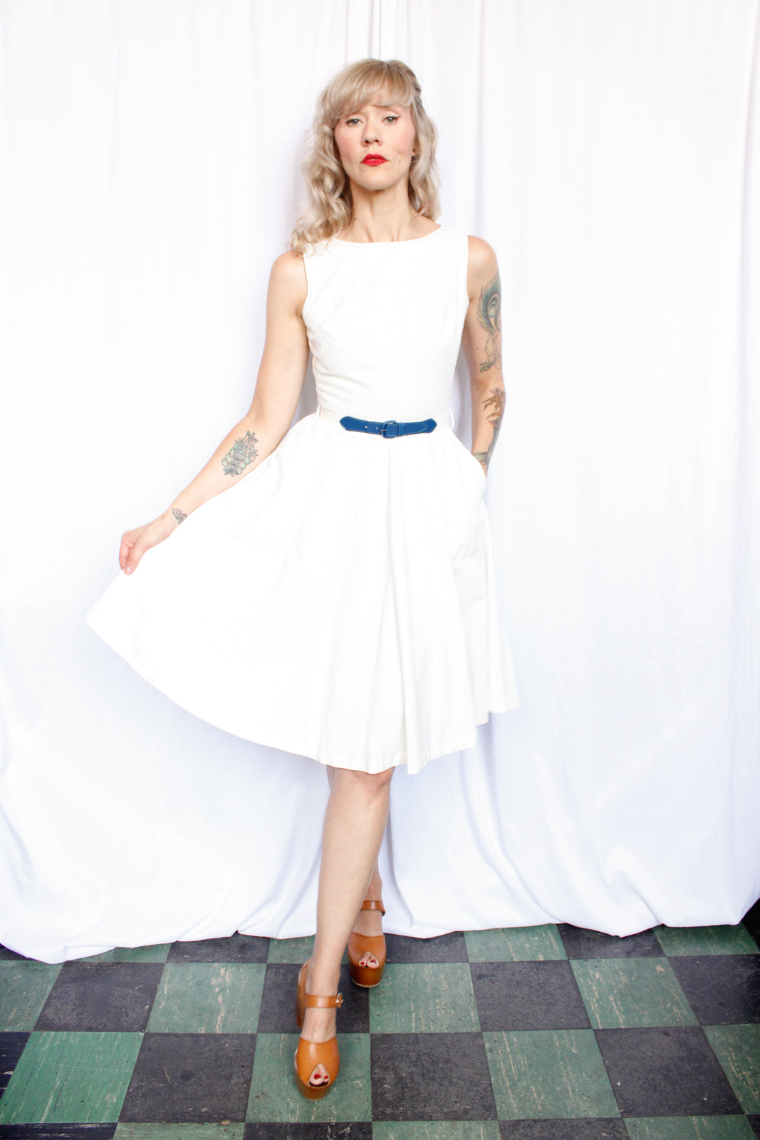 1960s Cotton White Twill Dress - Xsmall