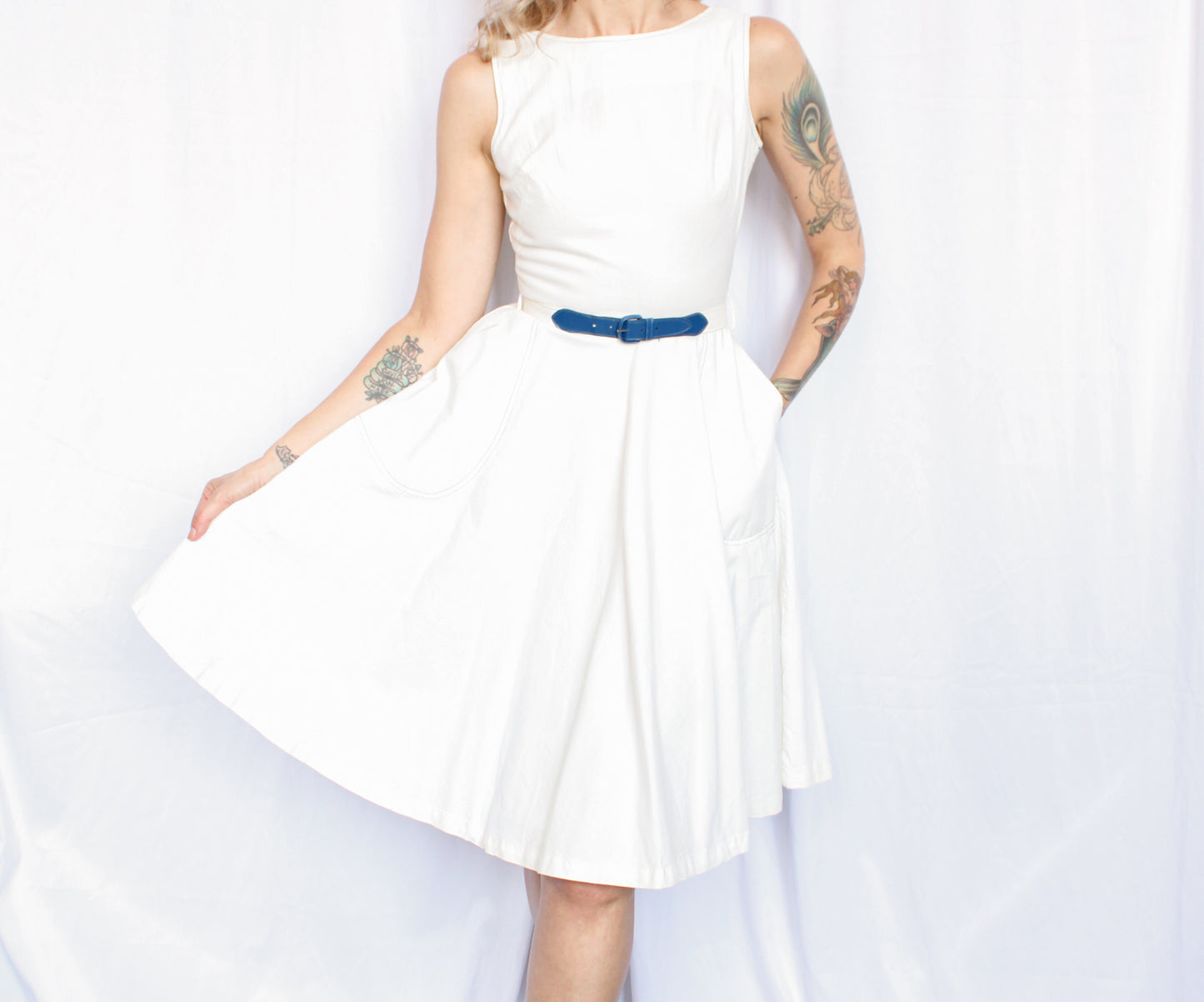 1960s Cotton White Twill Dress - Xsmall