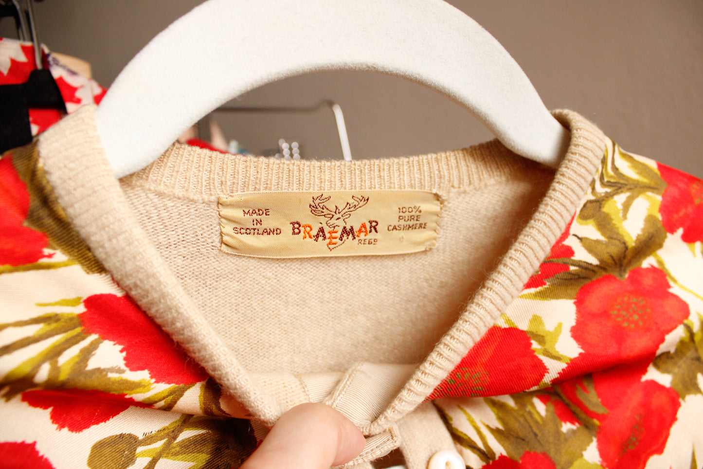 1950s Silk Poppy Dress & Cashmere Cardigan - Medium