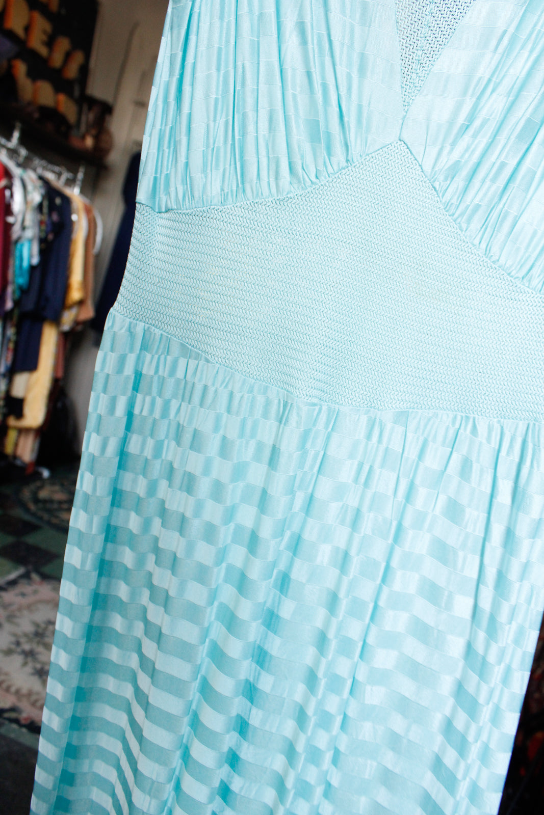 1940s NOS Van Raalte STRYPS Turquoise Blue Night Gown - Large
