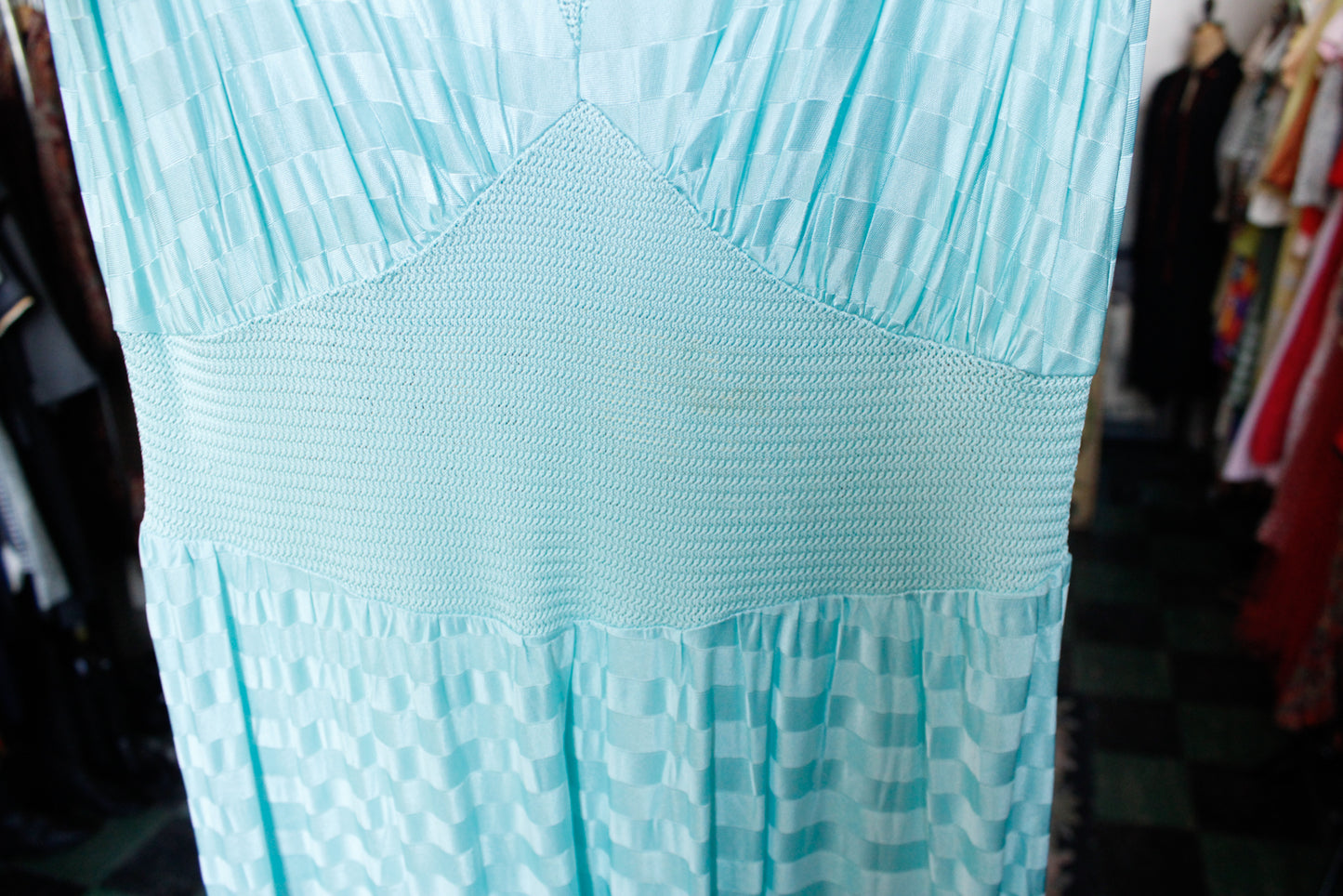 1940s NOS Van Raalte STRYPS Turquoise Blue Night Gown - Large