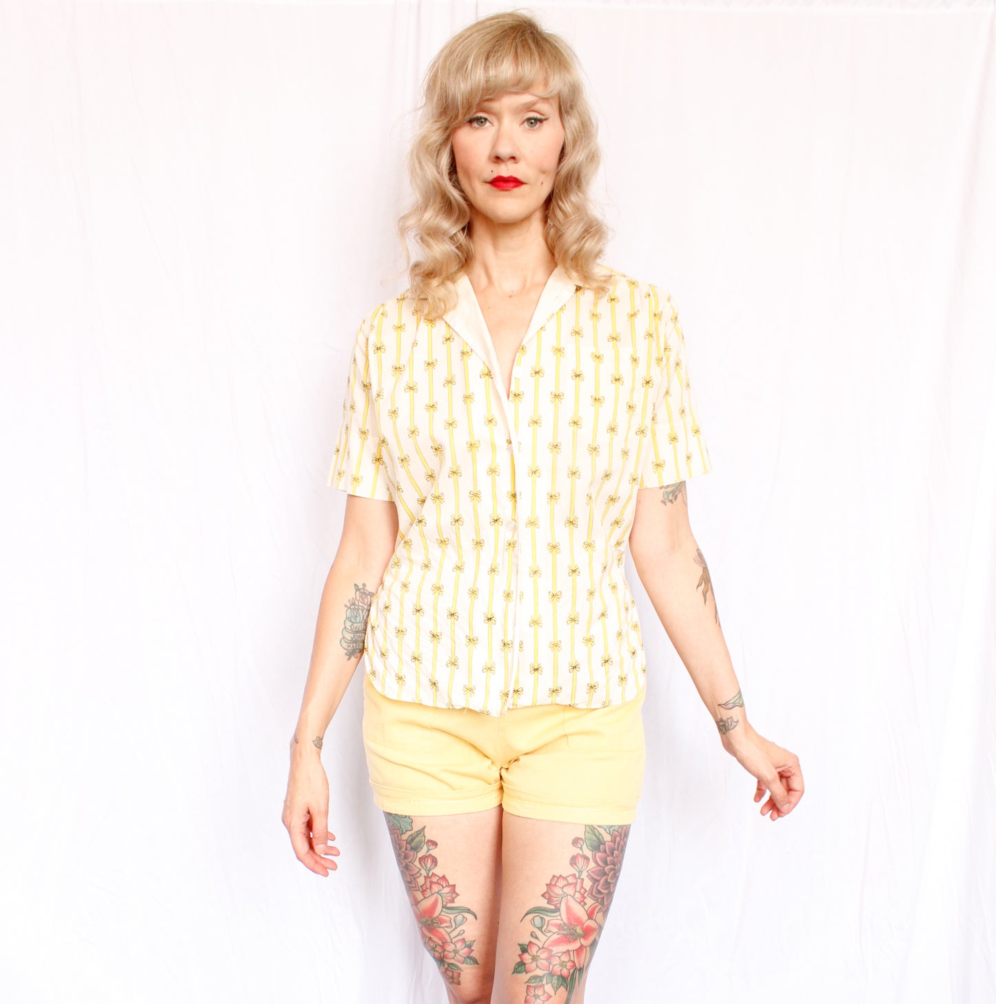 1960s Bow Print Cotton Shirt - M/L