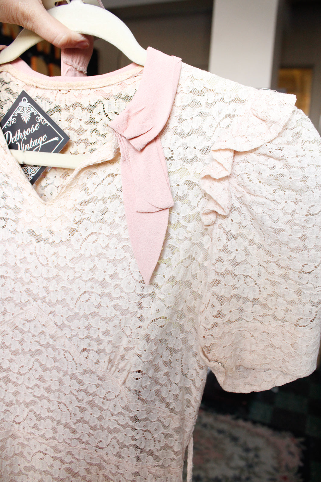 1930s Pink Lace & Crepe Dress 3pc Set - Xs/S