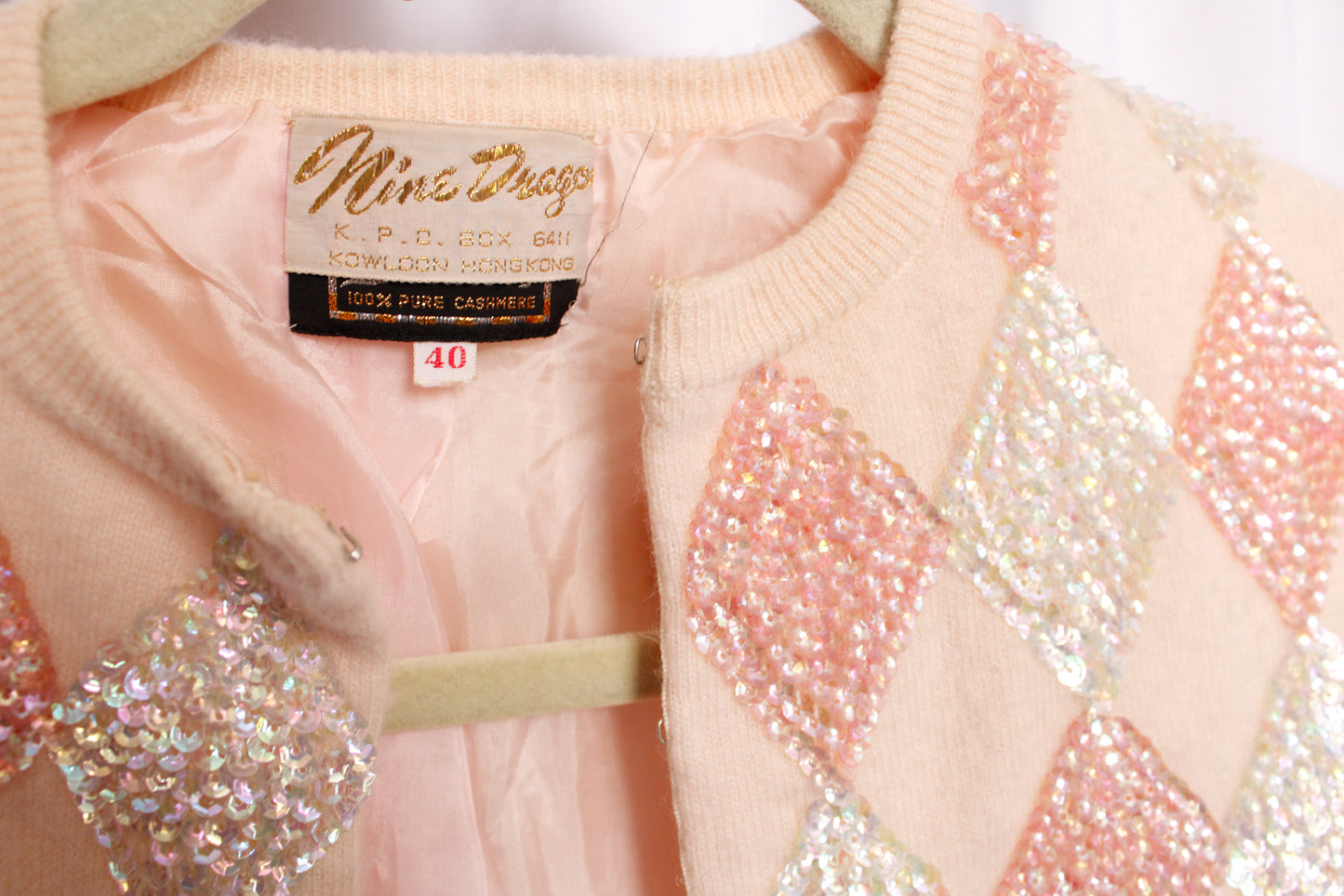1950s Cashmere Harlequin Sequin Sweater - Medium
