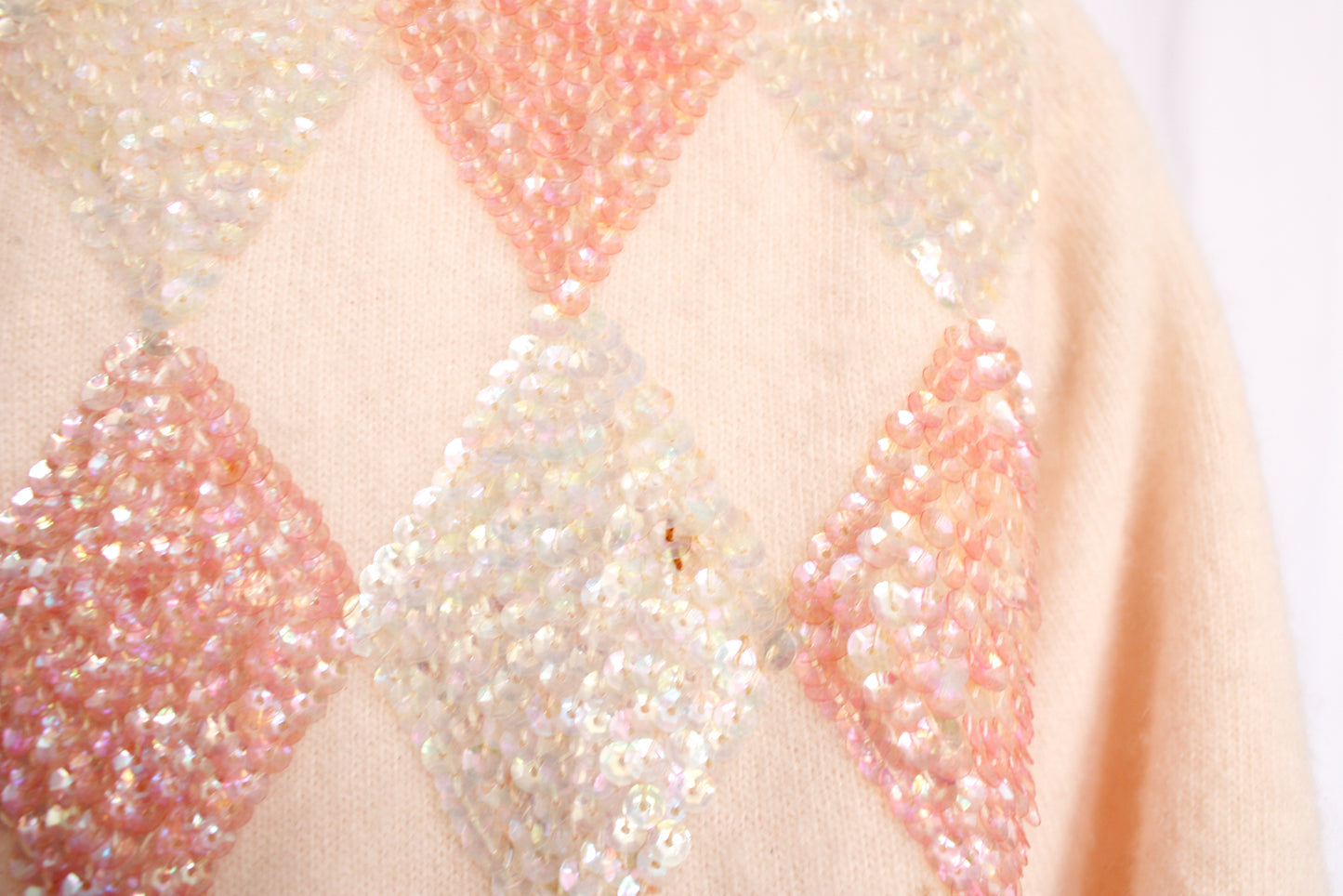 1950s Cashmere Harlequin Sequin Sweater - Medium