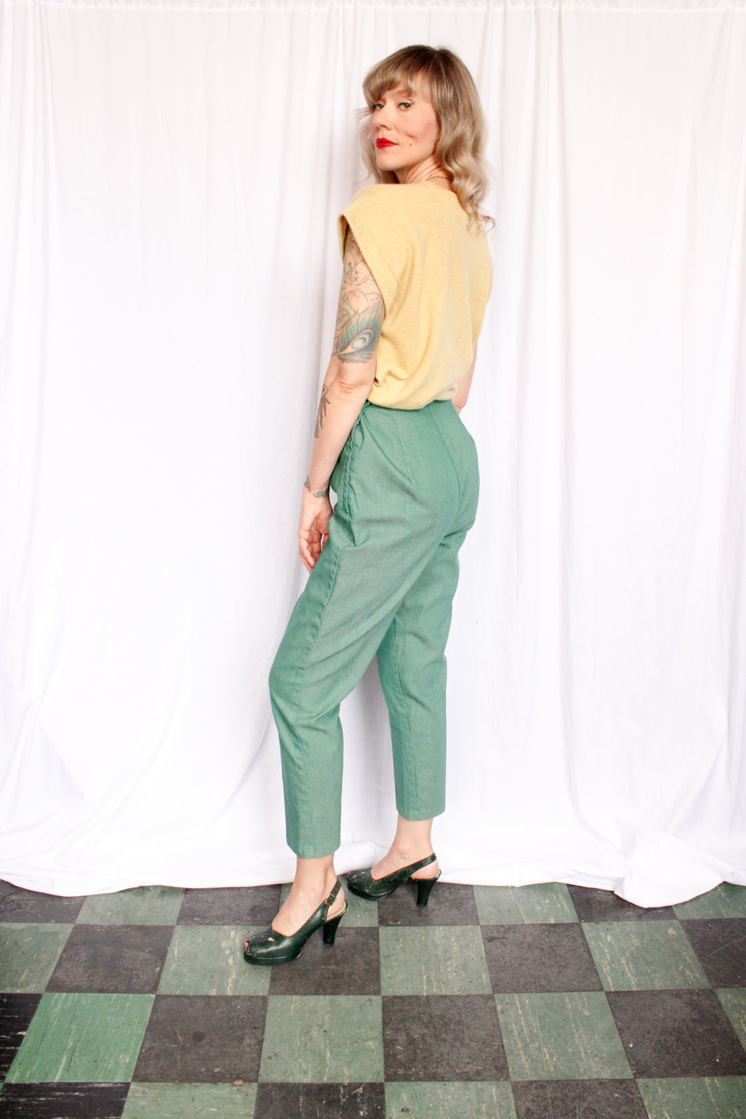 1950s Green Twill Cigarette Pants - 30w-32w