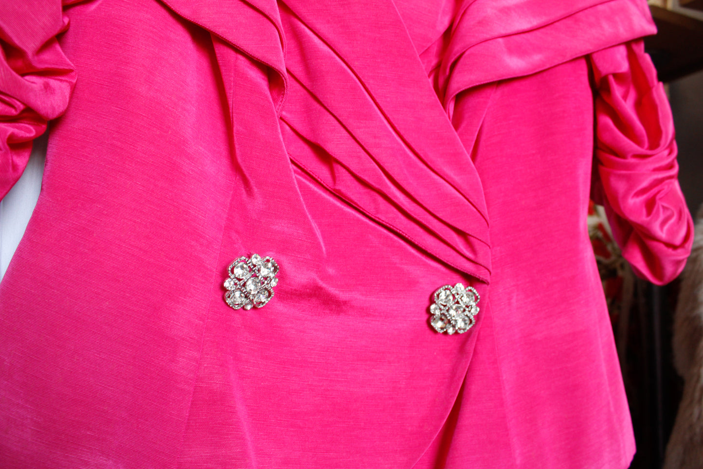 1980s Bright Magenta Blouse & Skirt Set - S/M