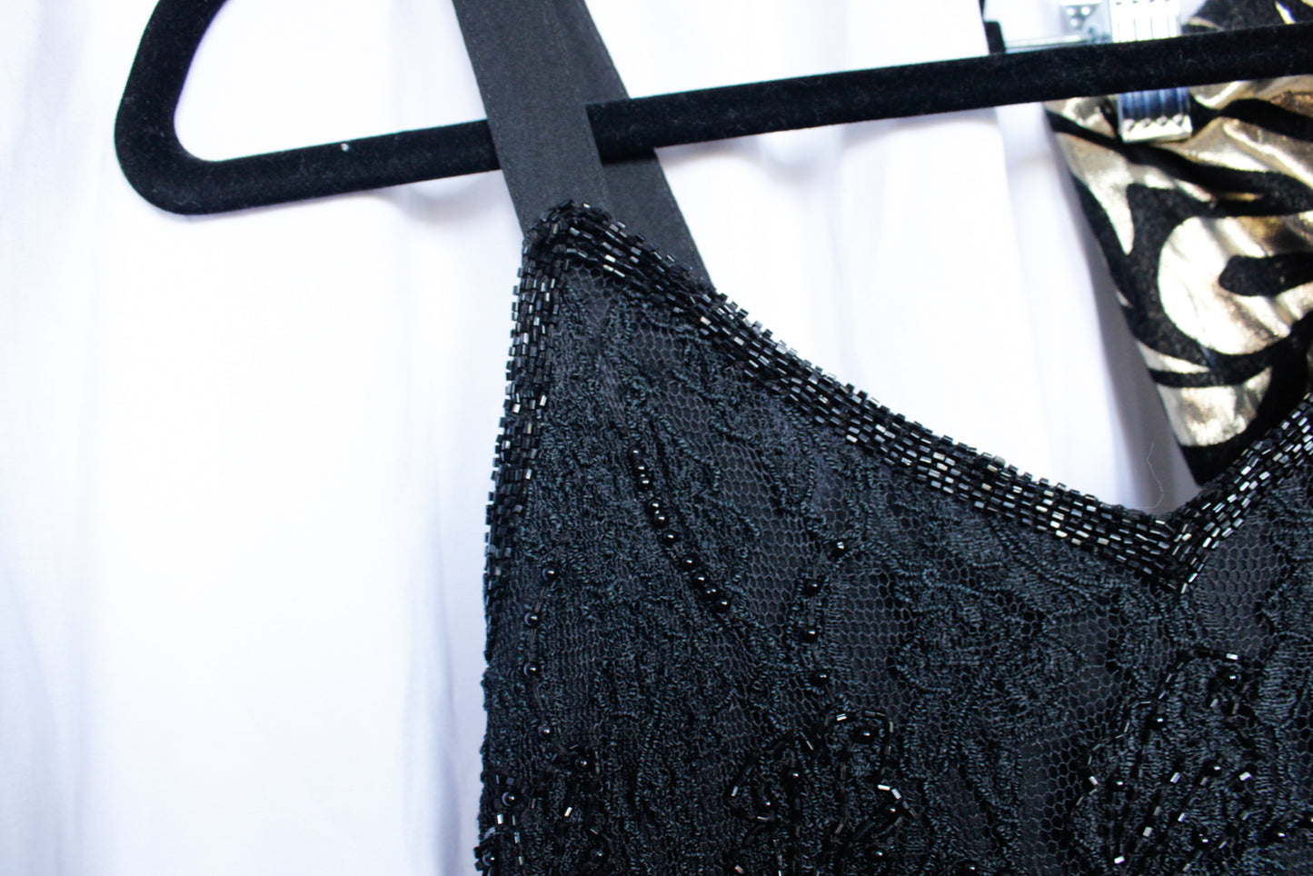 1990s Beaded Lace Black Cocktail Dress - Small
