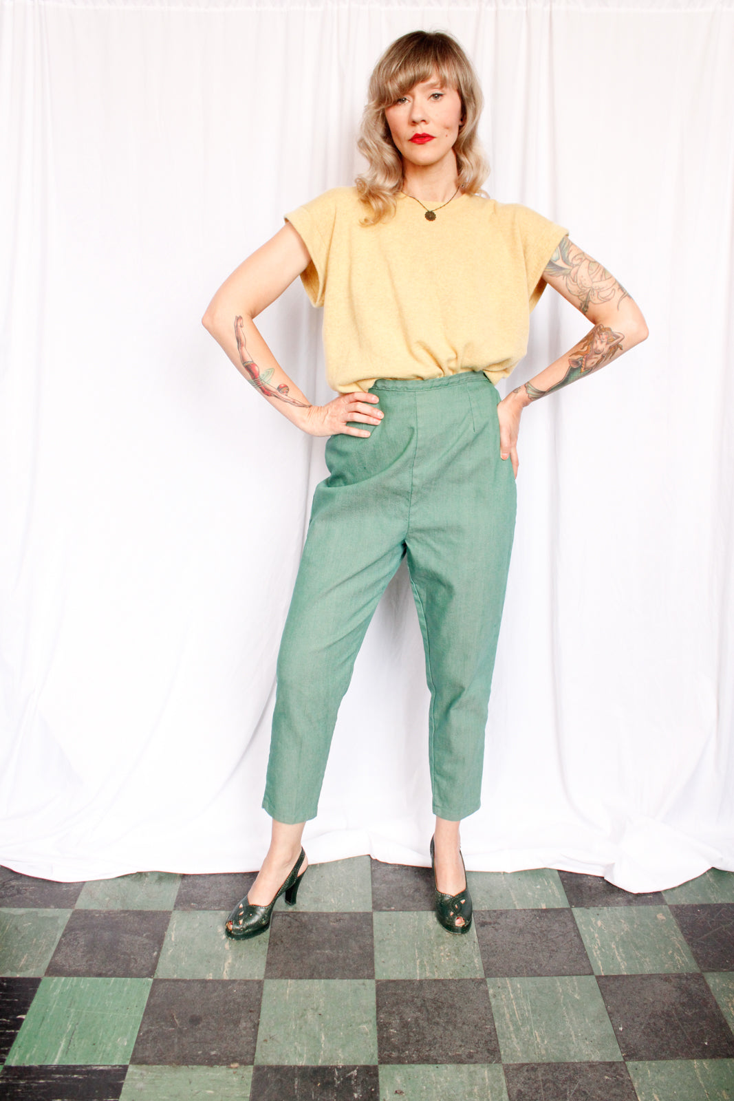 1950s Green Twill Cigarette Pants - 30w-32w