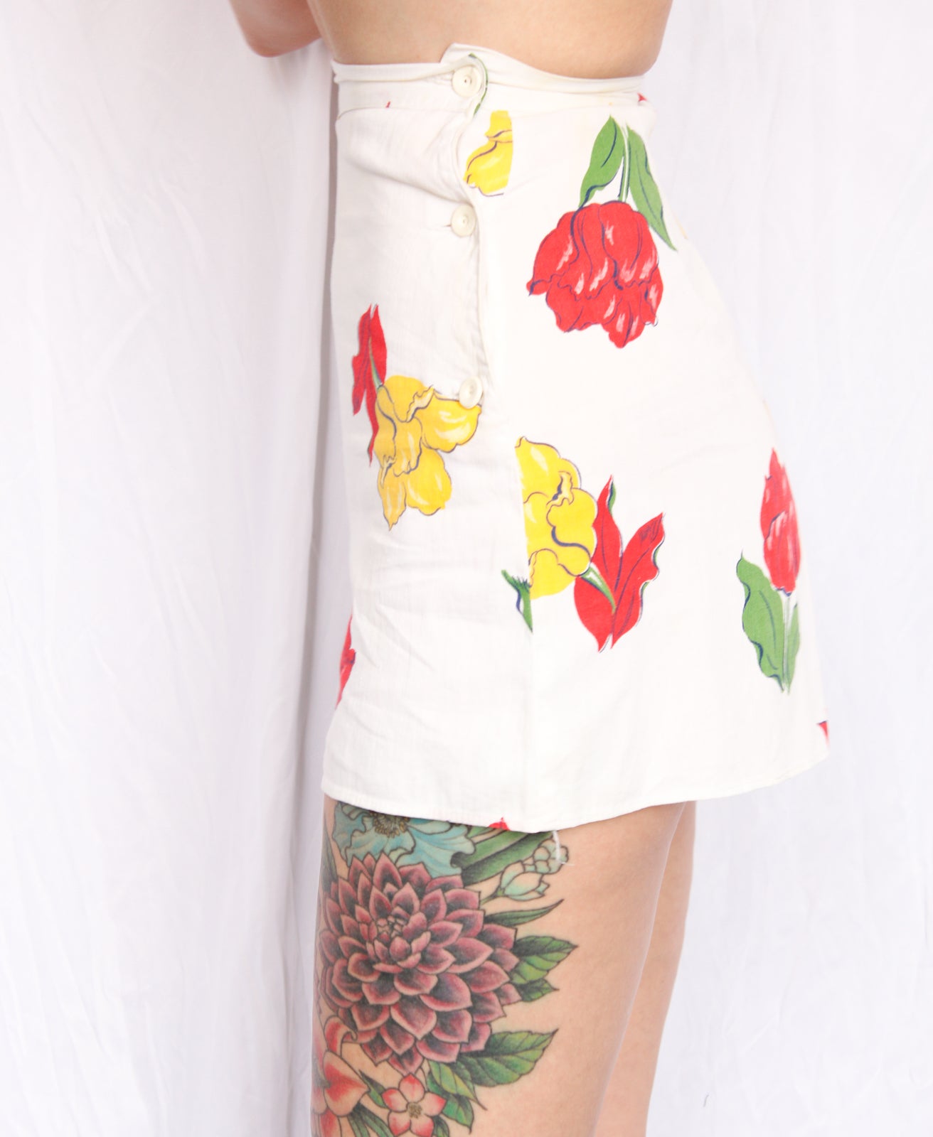 1940s Rose Print Cotton Shorts - XXS