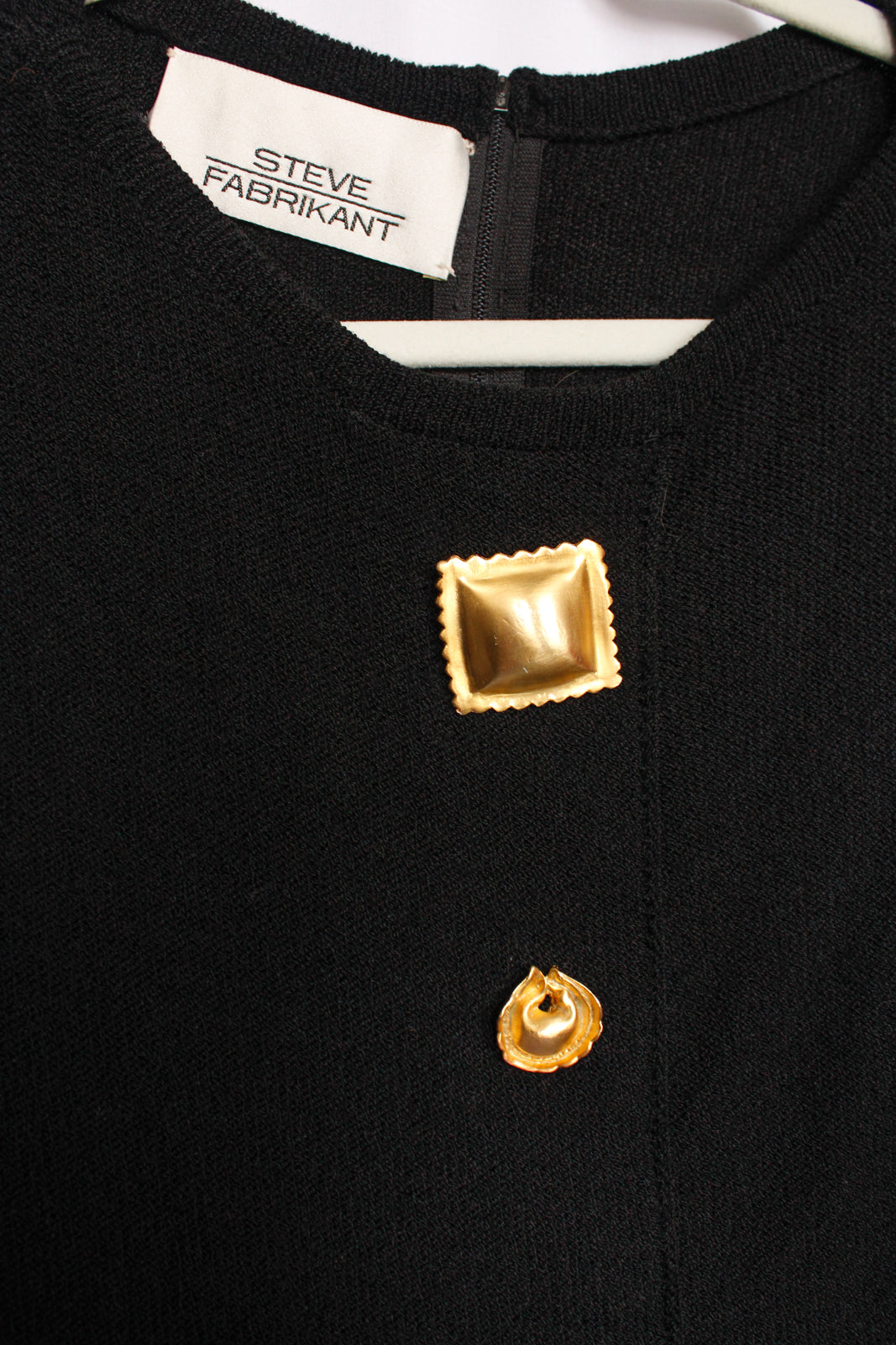 1990s Steve Fabrikant for Neiman Marcus Black Knit Pasta Button Dress - Medium