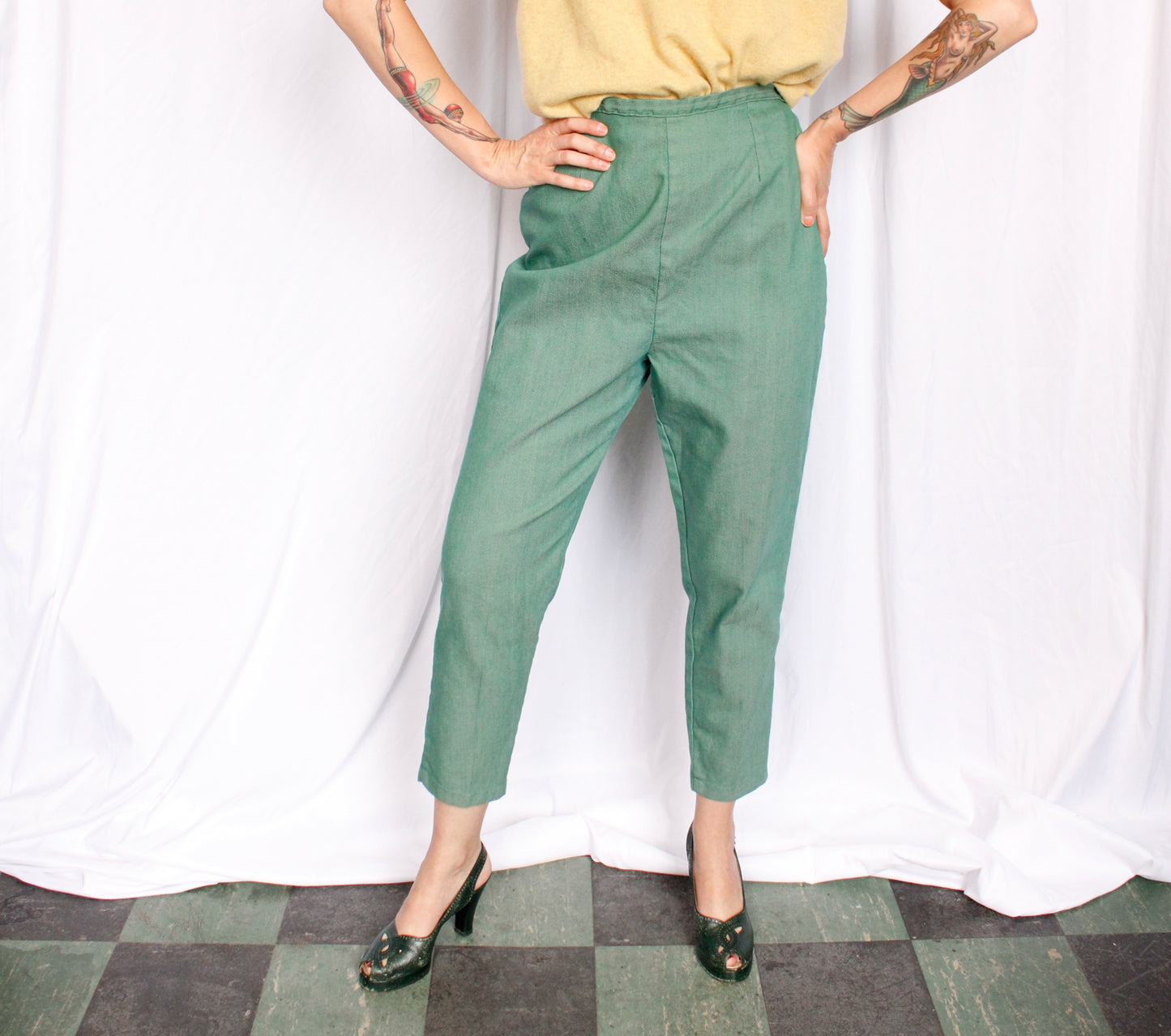 1950s Green Twill Cigarette Pants - 30w-32w