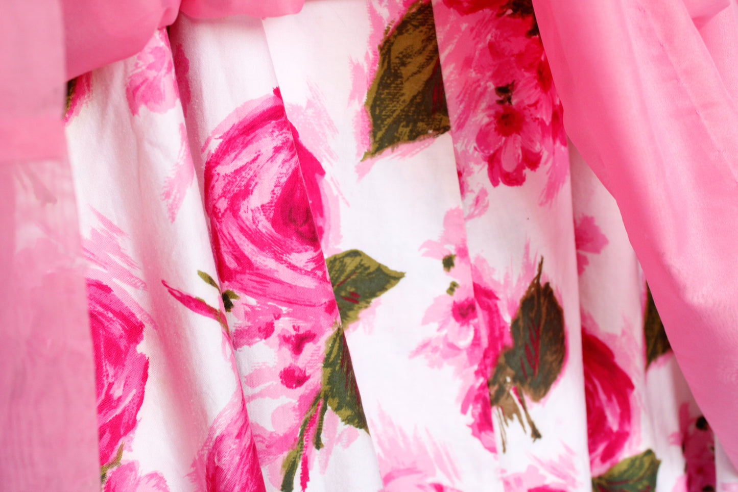 Late 1950s Rose Print Cotton & Nylon Dress - Medium