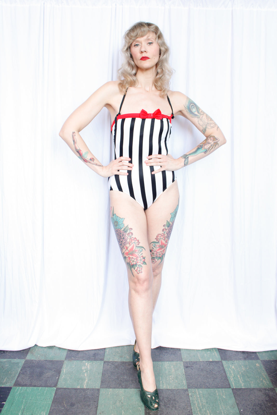80s Striped Avon Fashions One Piece Swimsuit - Small Petite