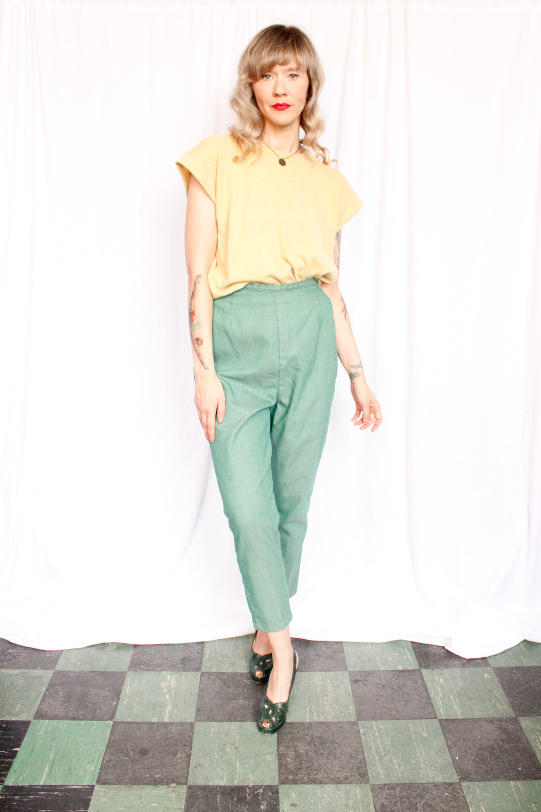 1950s Green Twill Cigarette Pants - 30w-32w