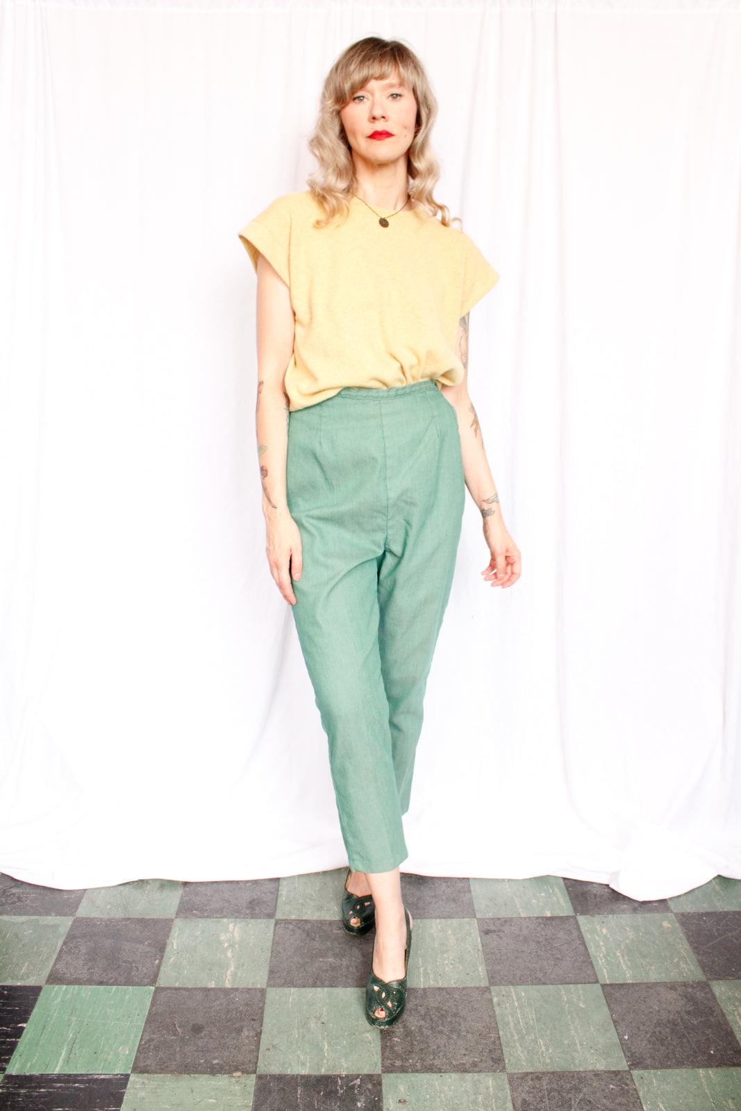 1950s Green Twill Cigarette Pants - 30w-32w