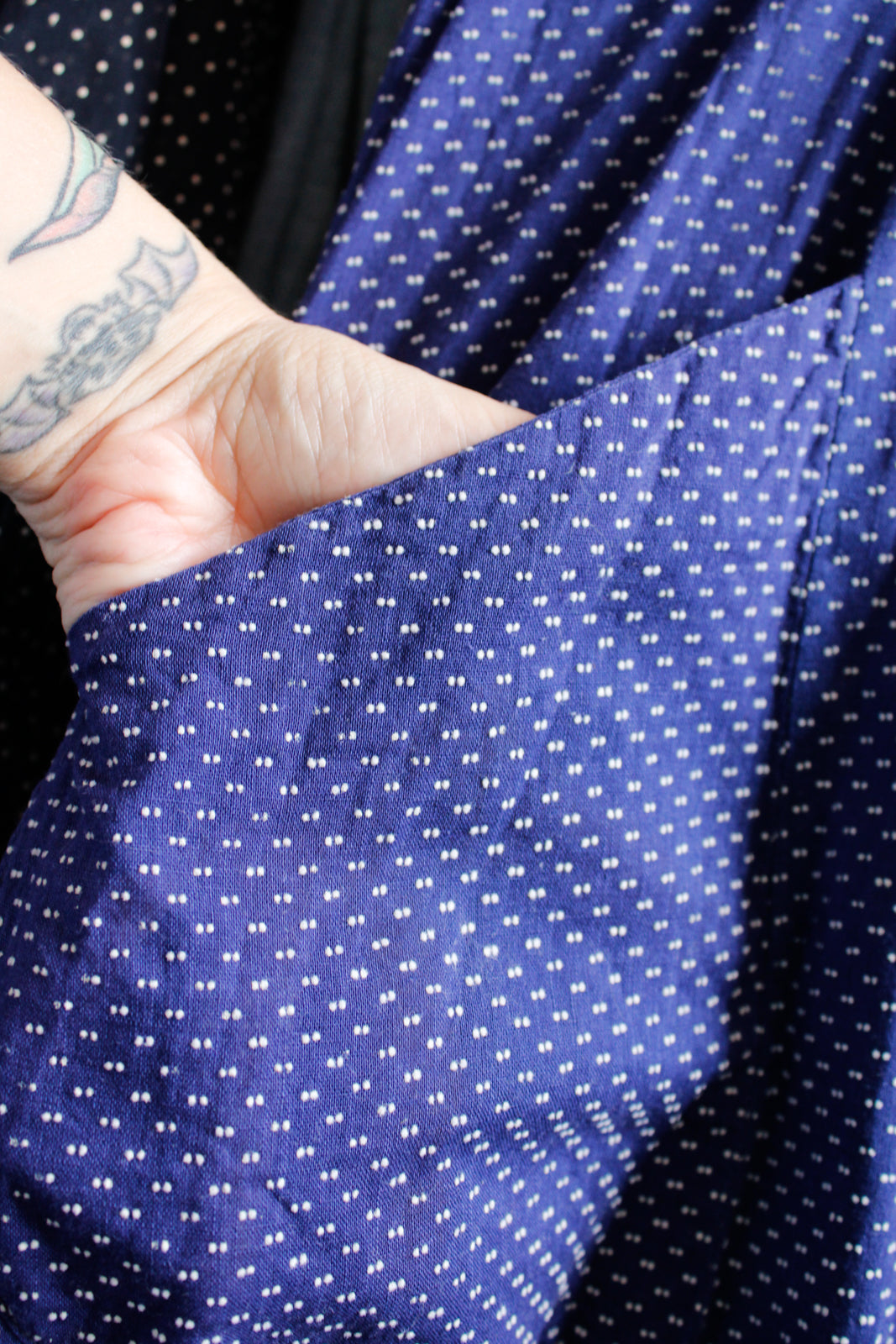 1940s Swiss Dot Blue & White Dress - XLarge